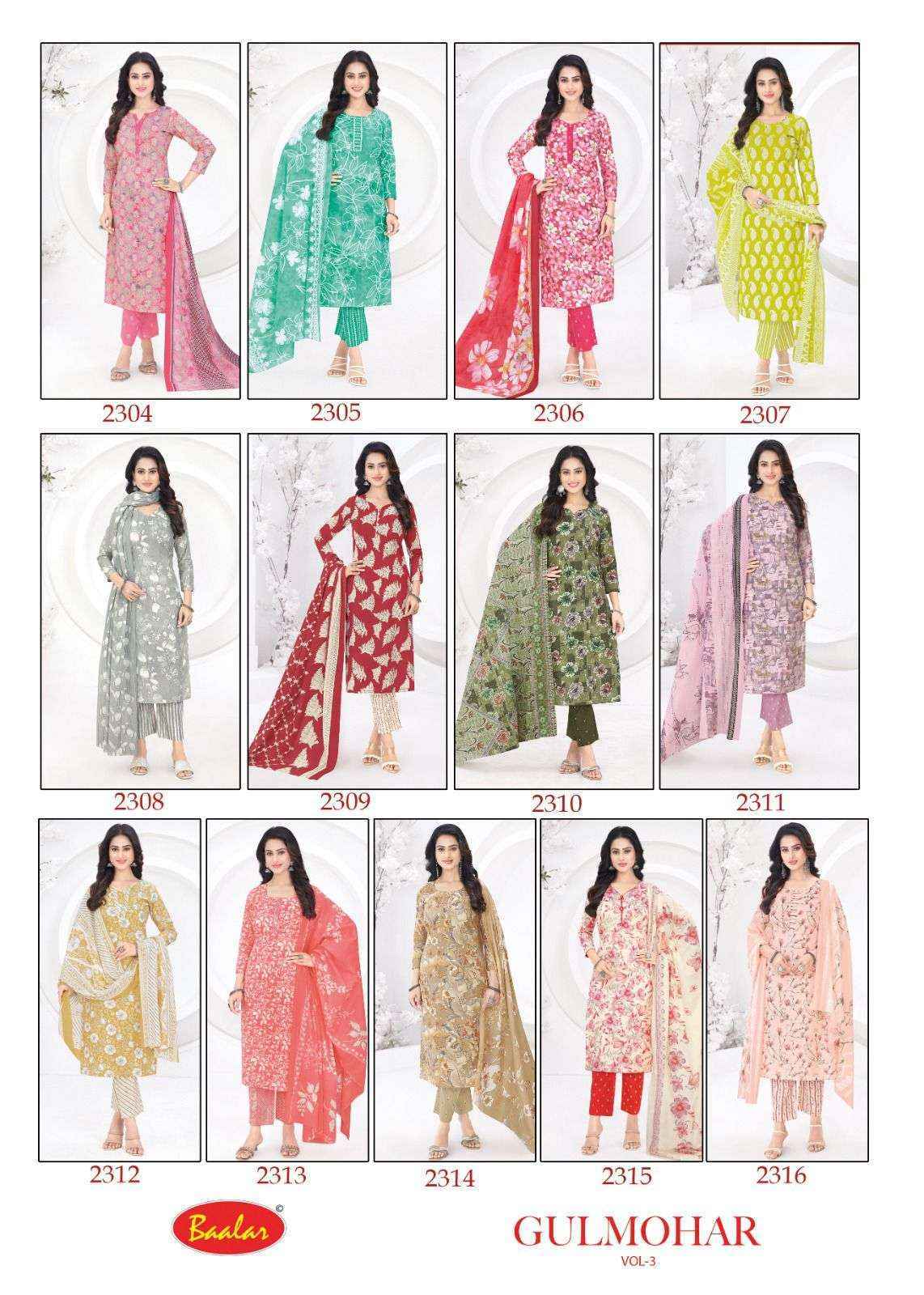 Baalar Gulmohar Vol 3 Cotton Dress Material Collection ( 12 Pcs Catalog )
