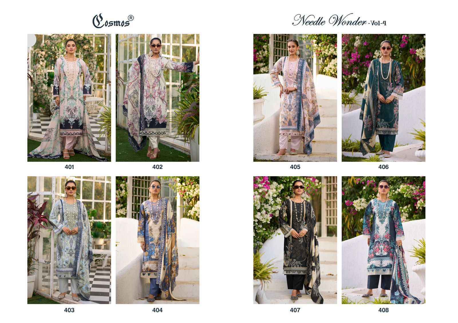 Cosmos Needle Wonder Vol 4 Lawn Cotton Dress Material Collection ( 8 Pcs Catalog )