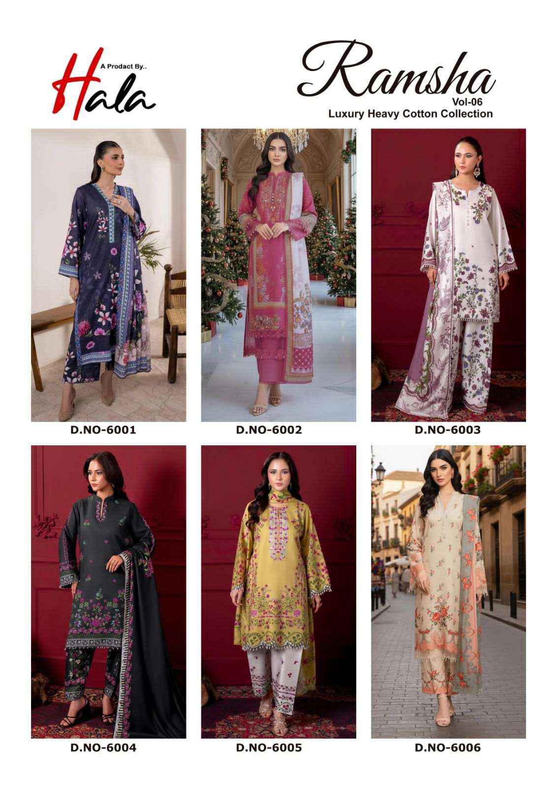 Hala Ramsha Vol 6 Cotton Dress Material Wholesale Price ( 6 pcs Catalogue )