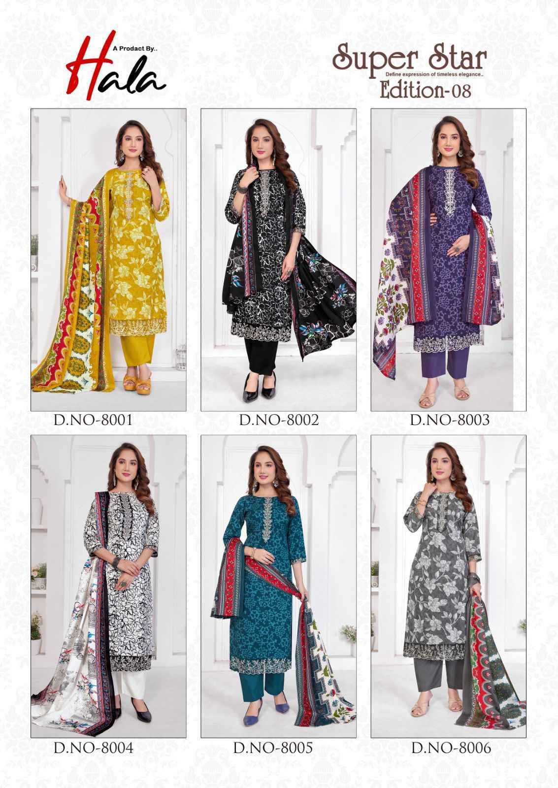 Hala Superstar Vol 8 Cotton Dress Material 6 pcs Catalogue