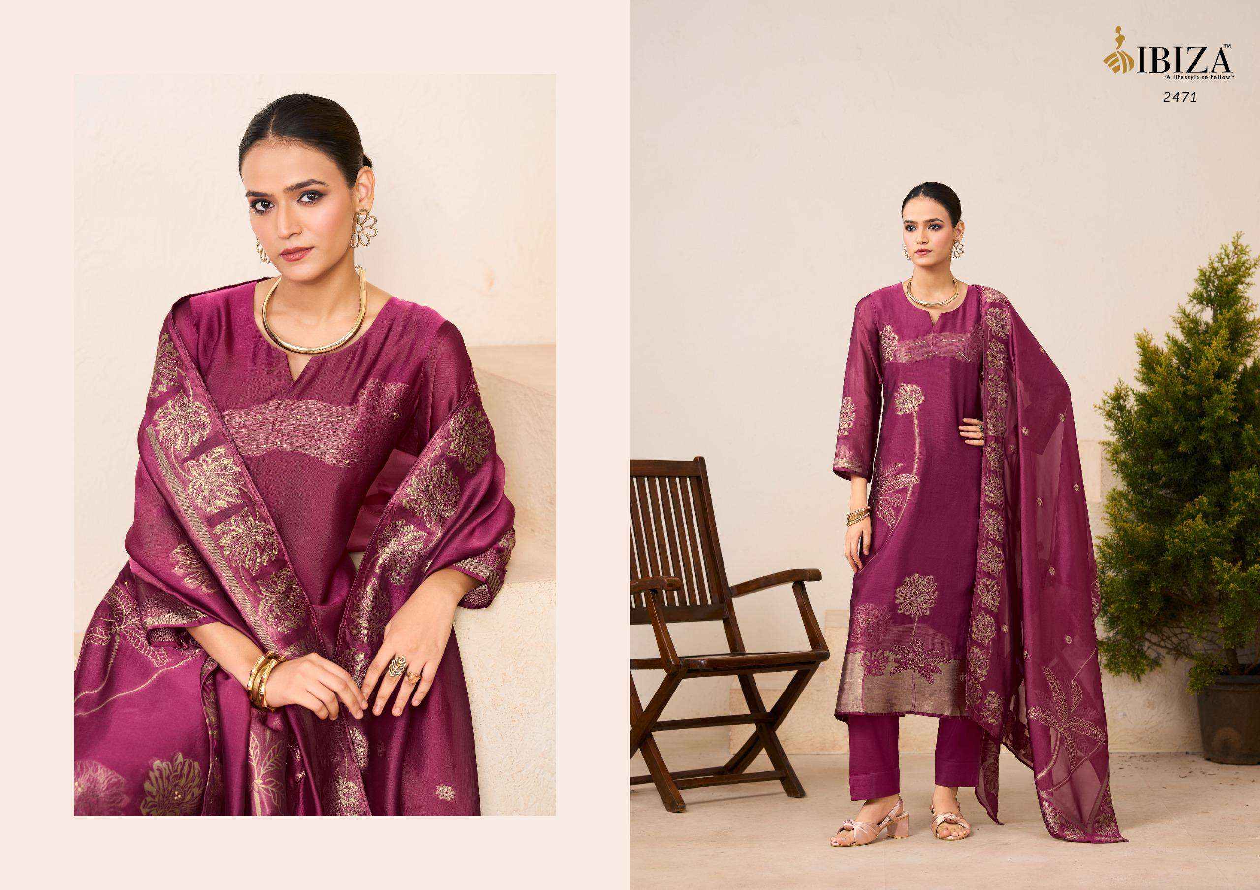 Ibiza Aroha Designer Jacquard Silk Partywear Style Suit Catalog Wholesale
