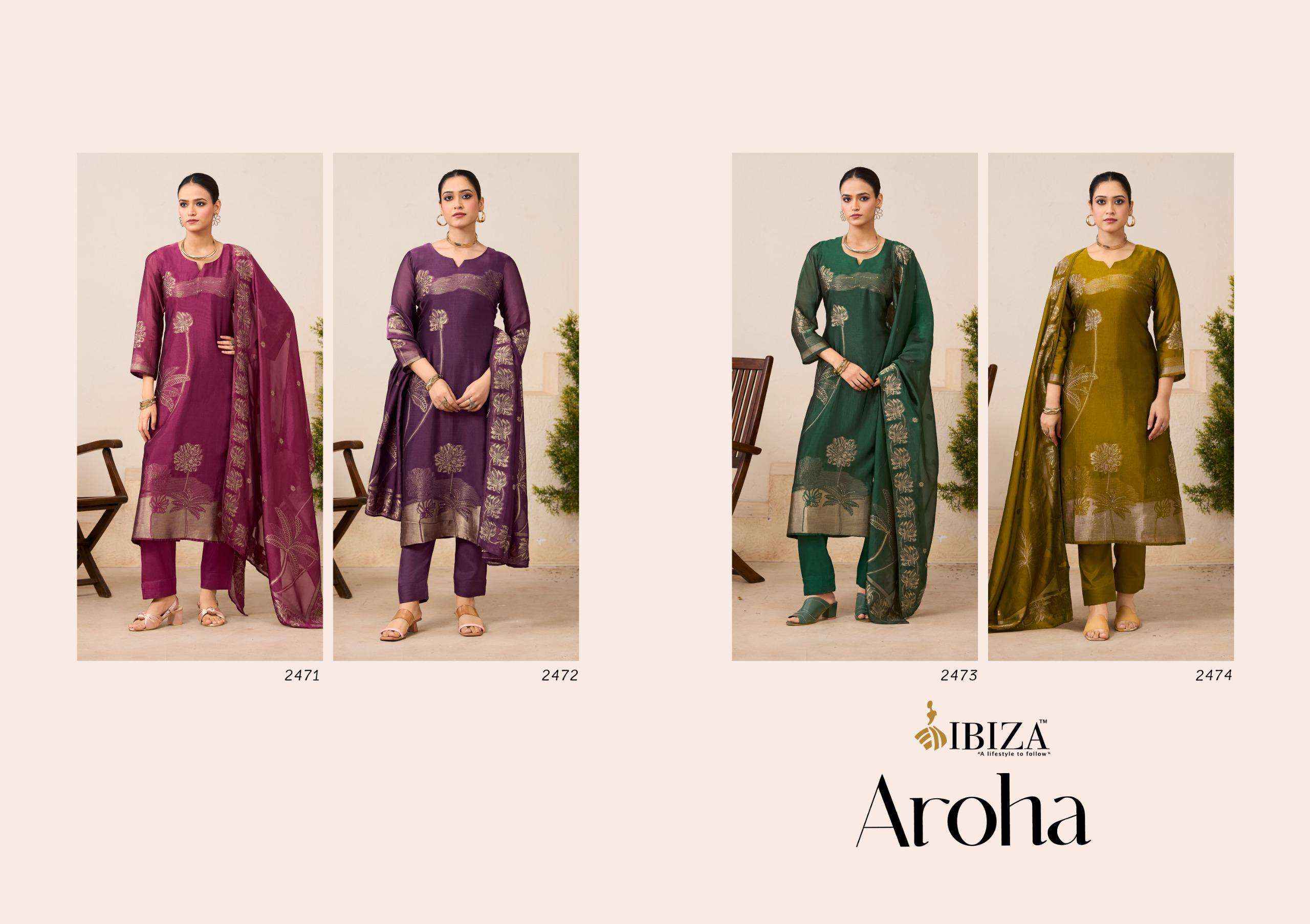 Ibiza Aroha Designer Jacquard Silk Partywear Style Suit Catalog Wholesale