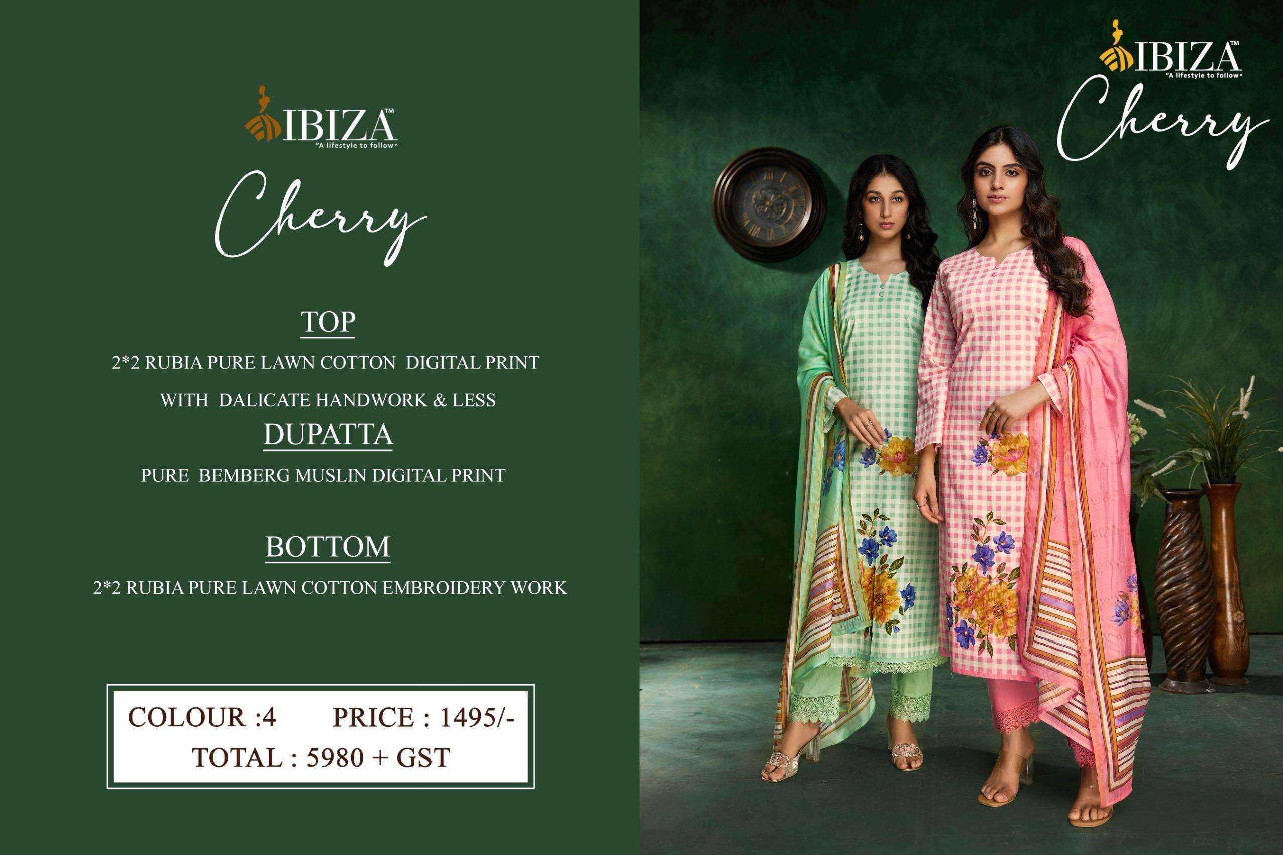 Ibiza Cherry Pure Lawn Cotton Ladies Dress Material Wholesale Collection ( 4 Pcs Catalog )