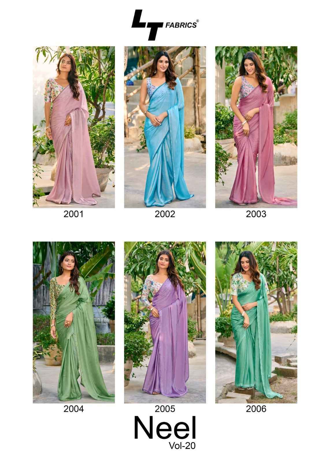 LT Fabrics Neel Vol 20 Mono Satin Saree Collection ( 6 Pcs Catalog )