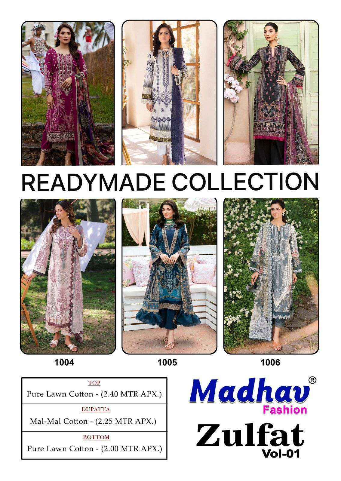 Madhav Fashion Zulfat Vol 1 Readymade Lawn Cotton Dress Collection ( 6 Pcs Catalog )