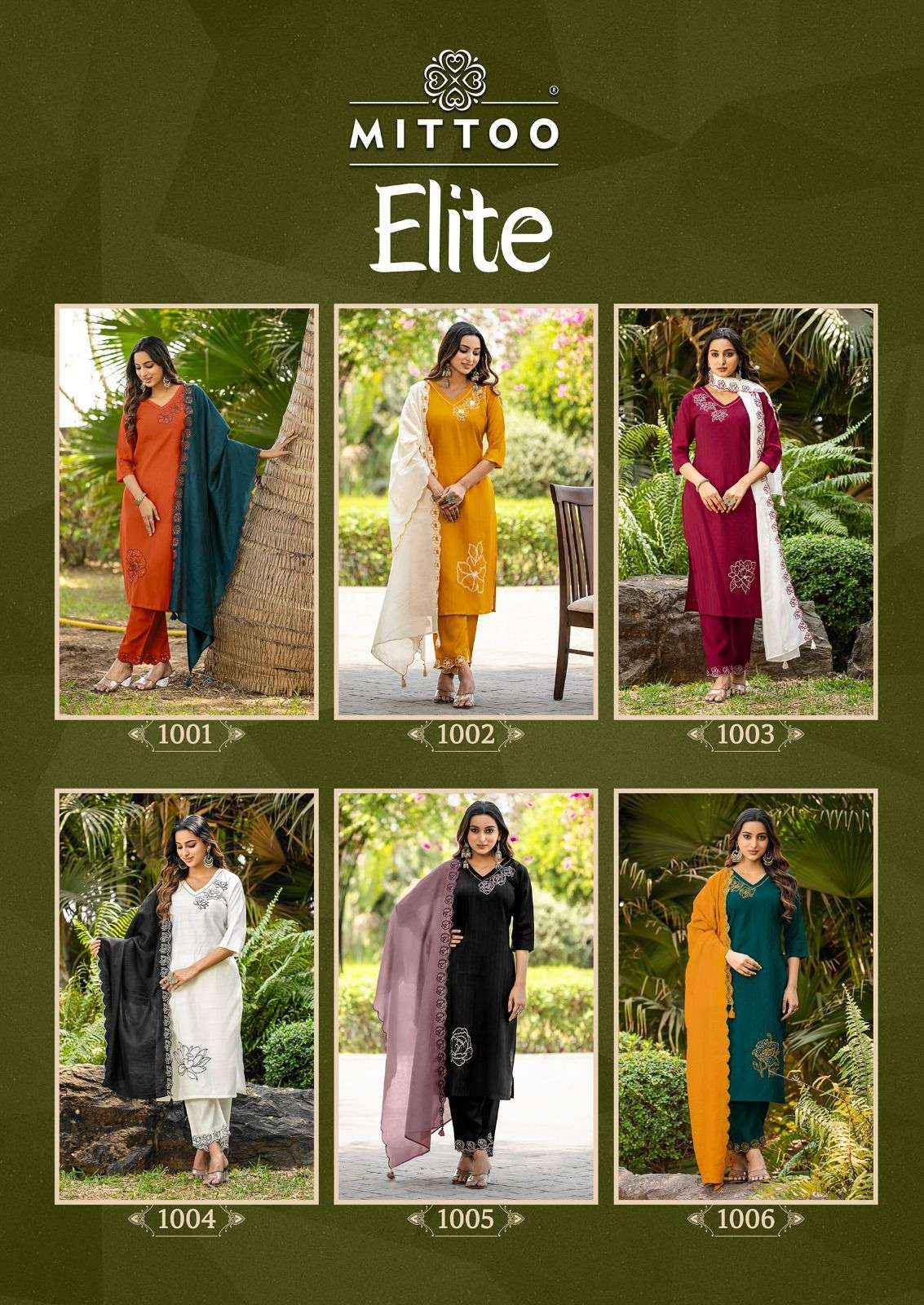 Mittoo Elite Designer Straight Kurti Pant Dupatta Set Collection ( 6 Pcs Catalog )