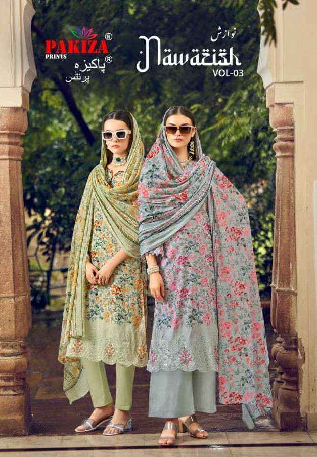 Pakiza Prints Nawazish Vol 3 Fancy Lawn Cotton Dress Material Collection ( 4 Pcs Catalog )