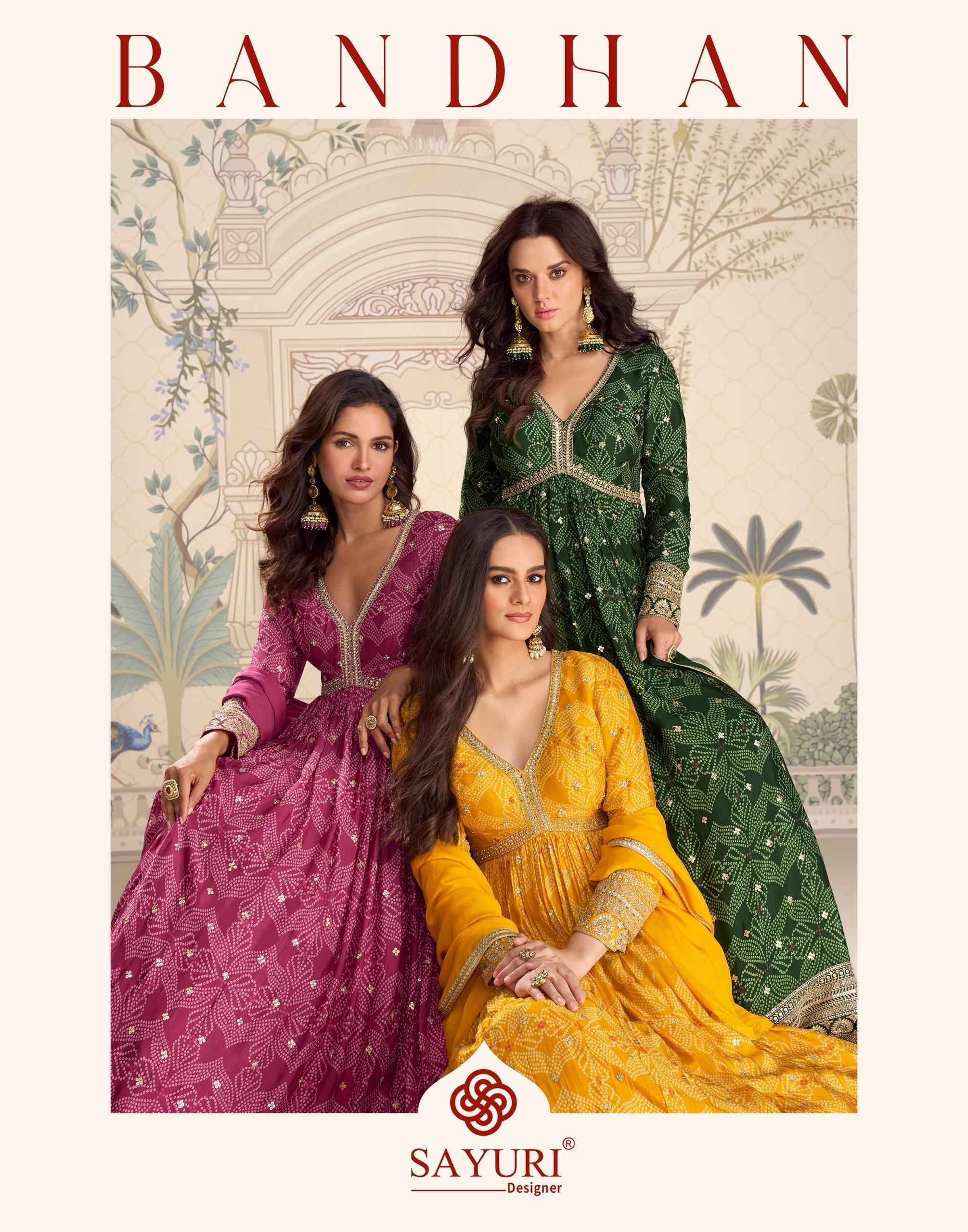 Sayuri Designer Bandhan Readymade Gown With Dupatta Chinon Silk Dress Collection ( 3 Pcs Catalog )