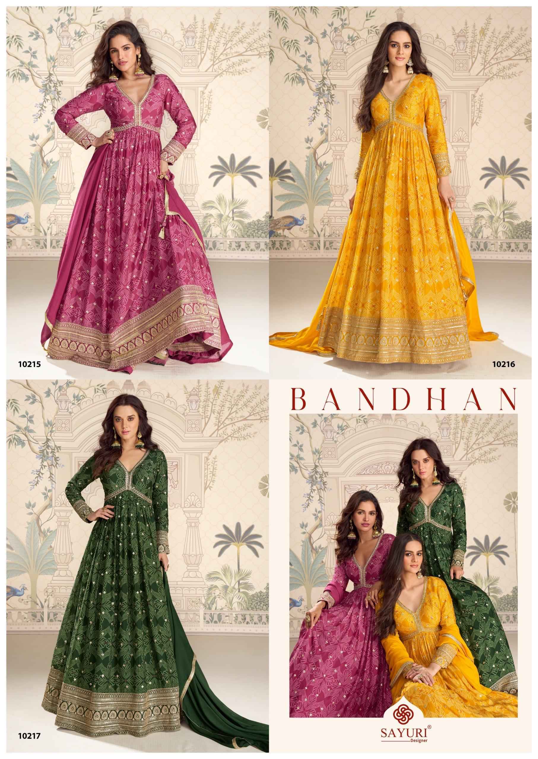 Sayuri Designer Bandhan Readymade Gown With Dupatta Chinon Silk Dress Collection ( 3 Pcs Catalog )