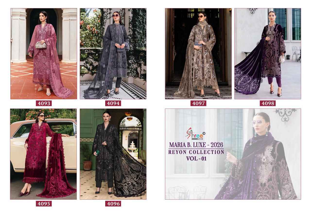 Shree Fabs Maria B Luxe 2026 Rayon Collection Vol 1 Rayon Dress Material Collection ( 6 Pcs Catalog )