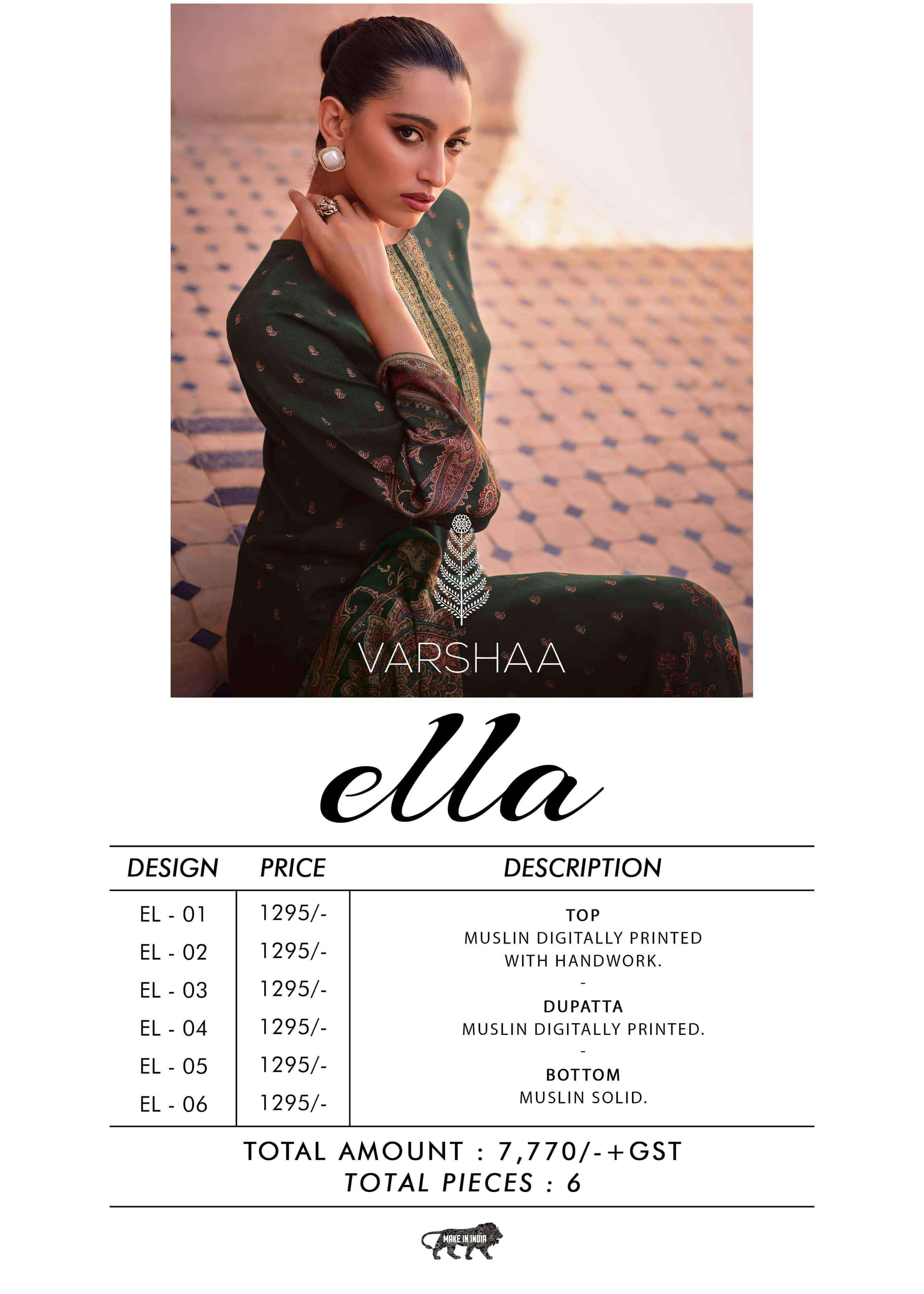 Varsha Ella Fancy Digital Printed Muslin Dress Material Wholesale Collection ( 6 Pcs Catalog )