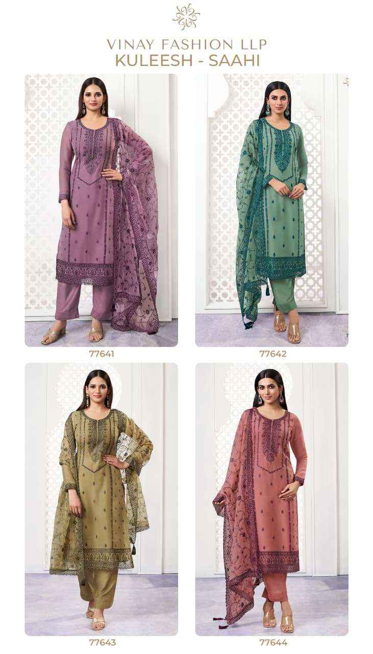 Vinay Fashion Kuleesh Saahi Fancy Organza Chiffon Dress Material Wholesale Collection ( 4 Pcs Catalog )