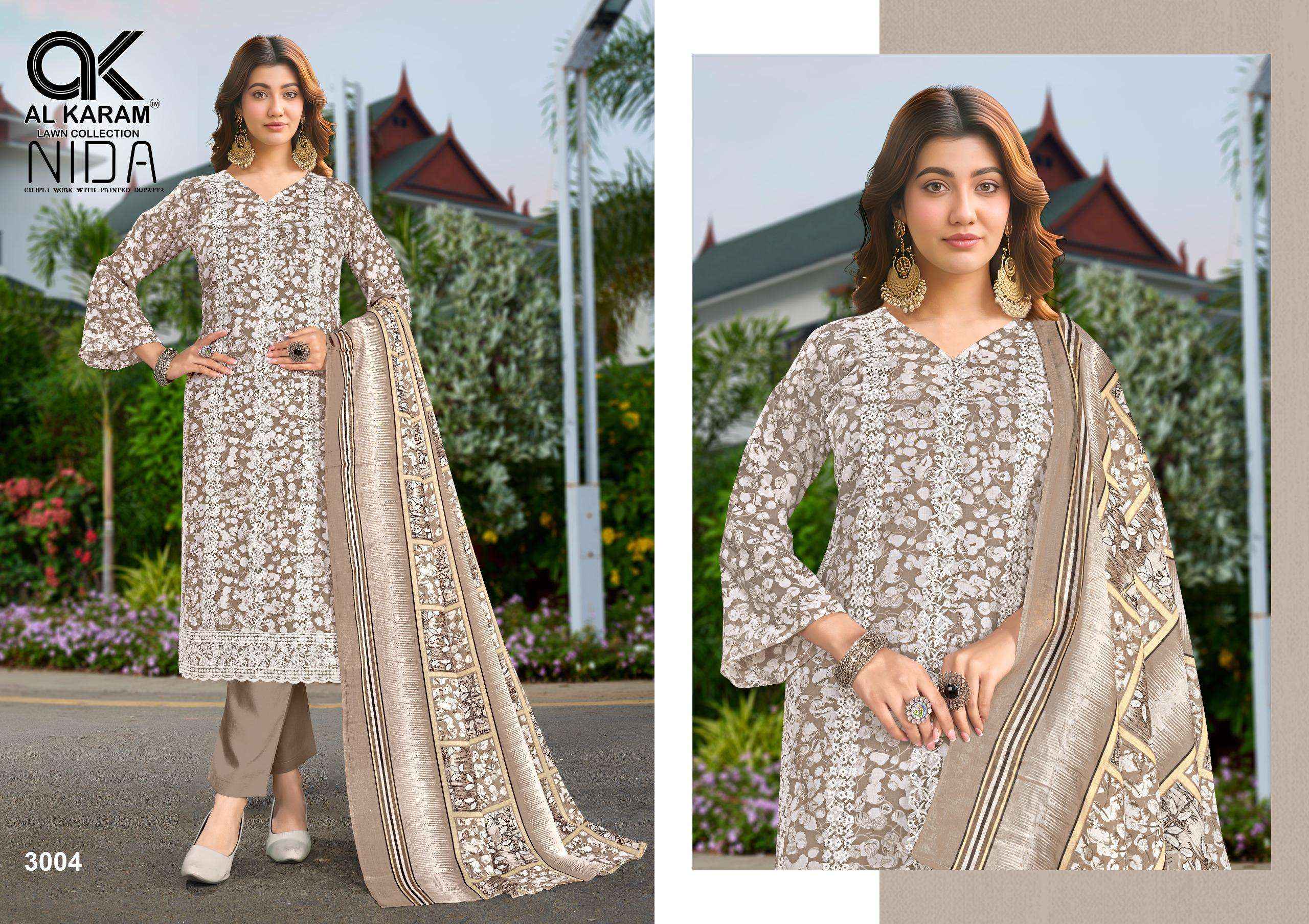 Al Karam Nida Pure Cotton Fancy Ladies Dress Material Wholesale Collection ( 4 Pcs Catalog )