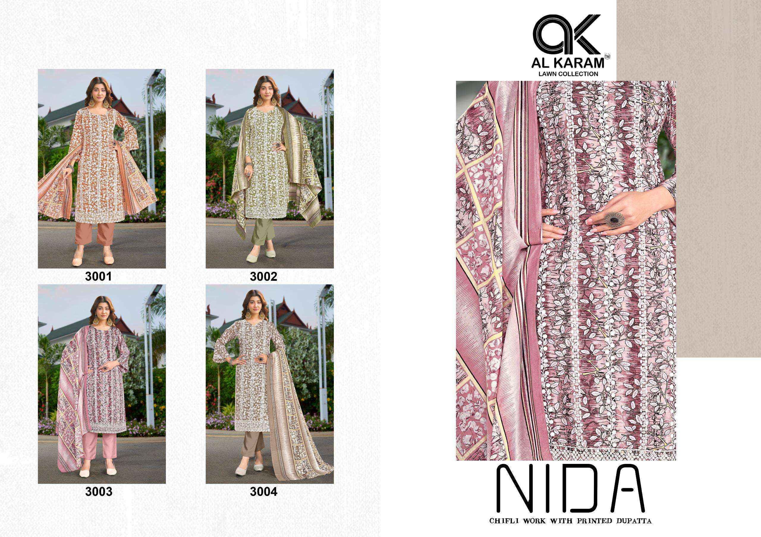 Al Karam Nida Pure Cotton Fancy Ladies Dress Material Wholesale Collection ( 4 Pcs Catalog )