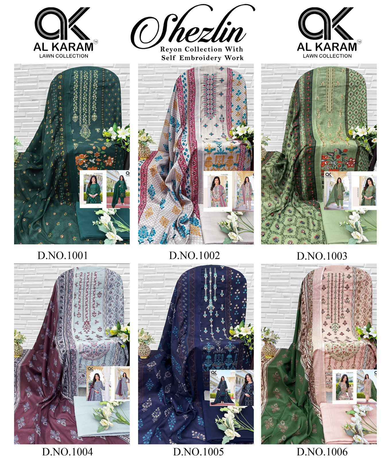 Al Karam Shezlin Reyon cotton Dress Material Wholesale Collection  ( 6 Pcs Catalog )