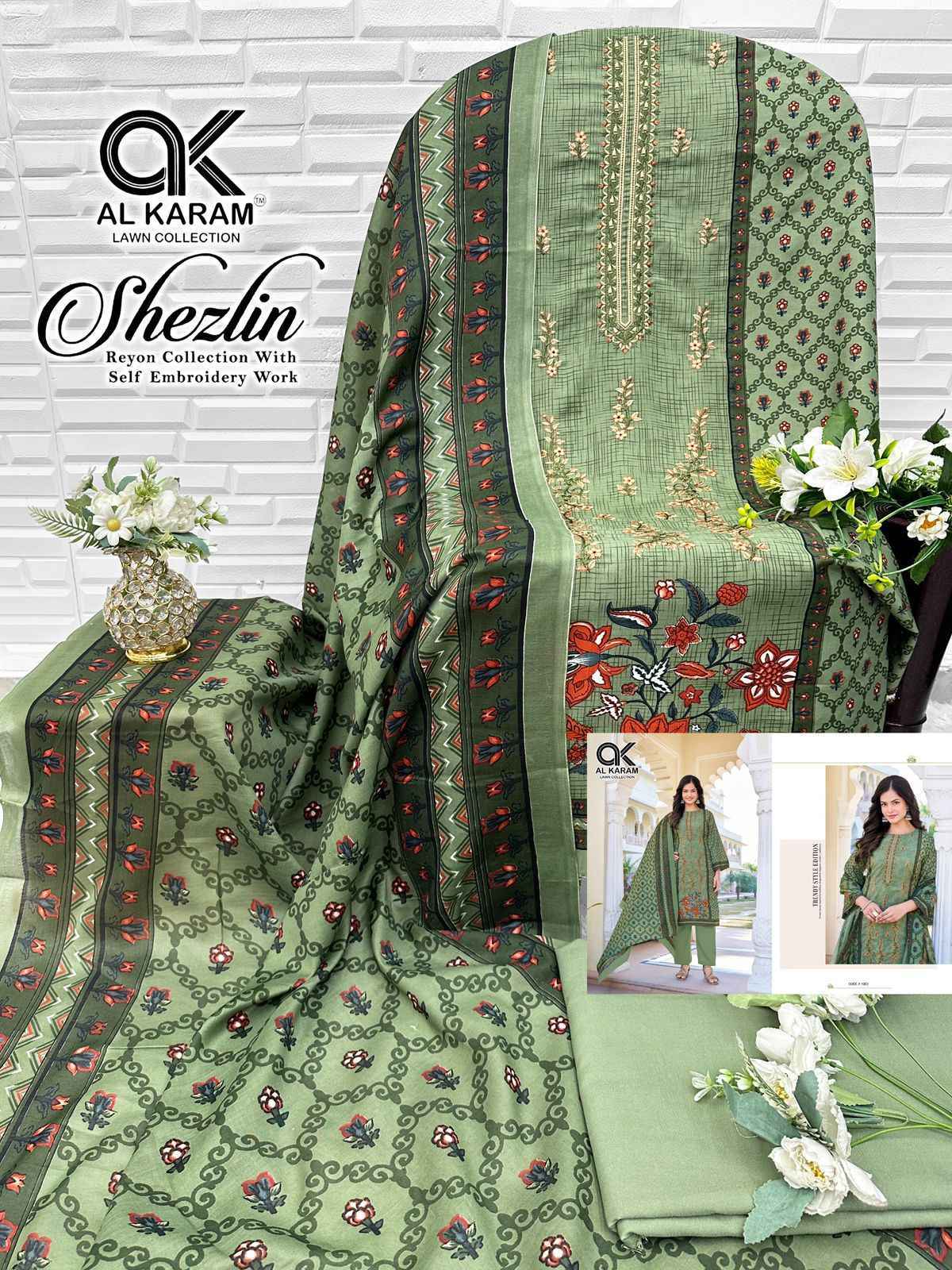 Al Karam Shezlin Reyon cotton Dress Material Wholesale Collection  ( 6 Pcs Catalog )