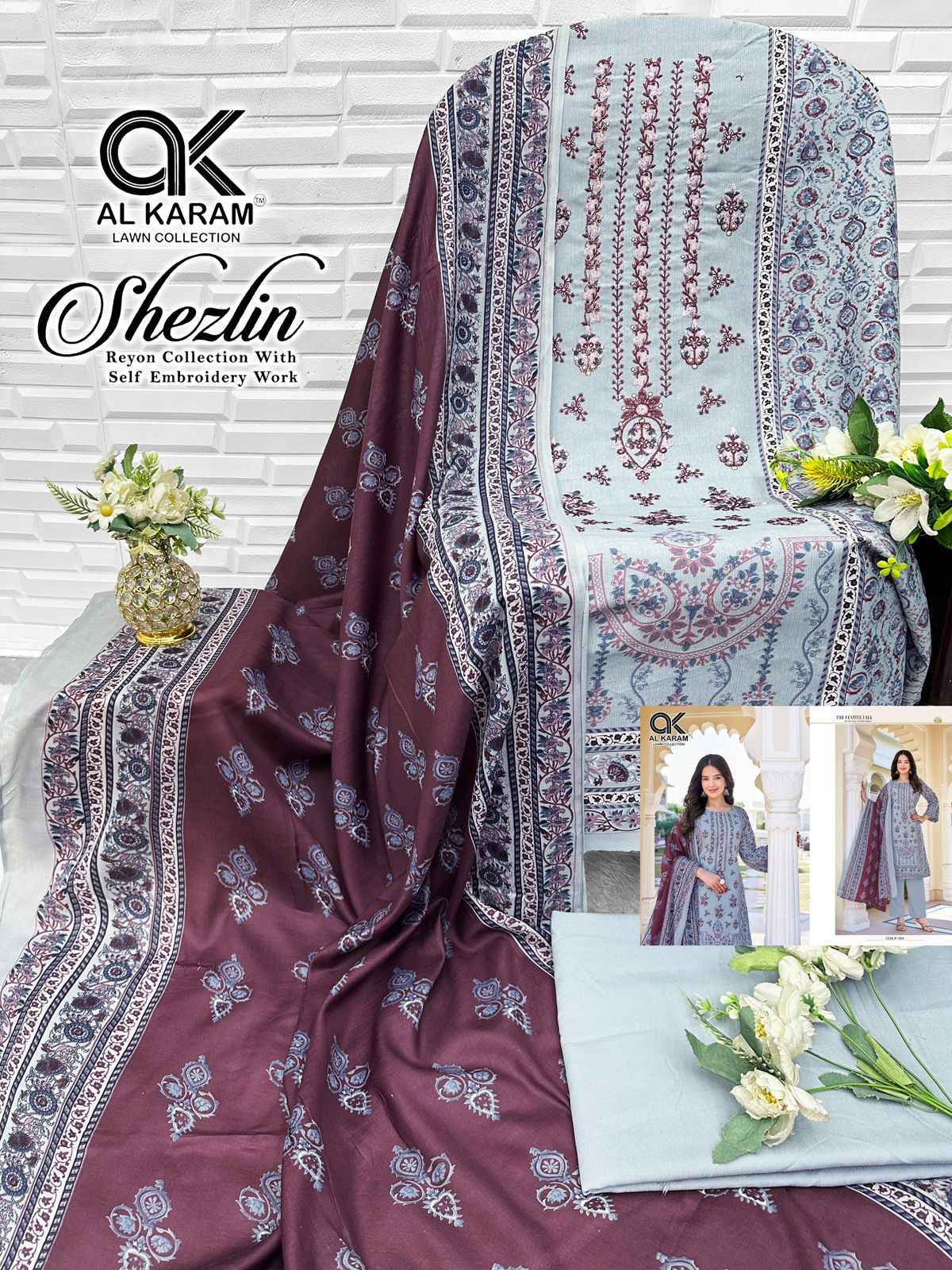Al Karam Shezlin Reyon cotton Dress Material Wholesale Collection  ( 6 Pcs Catalog )