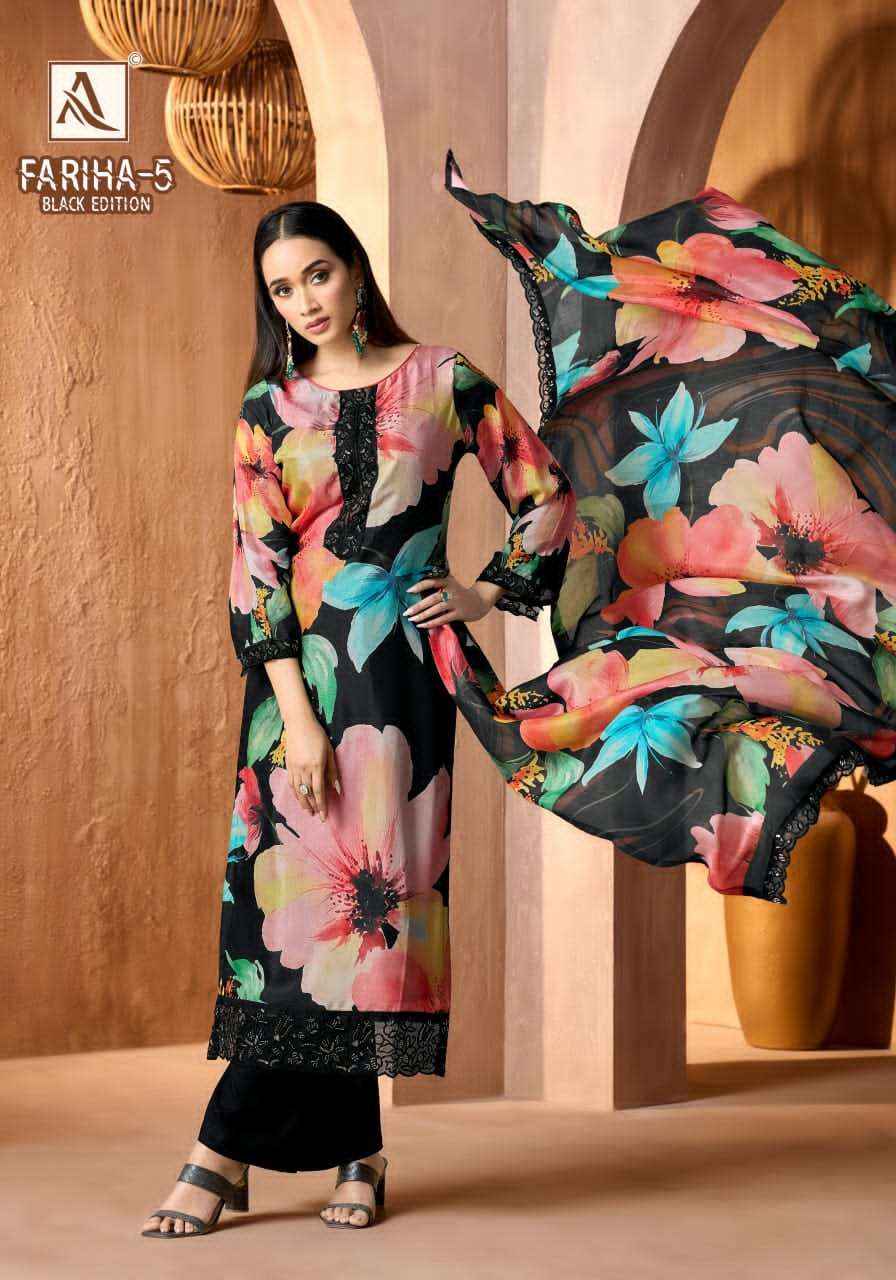 Alok Suit Fariha Black Edition 5 Digital Printed Muslin Dress Catalog Wholesalers