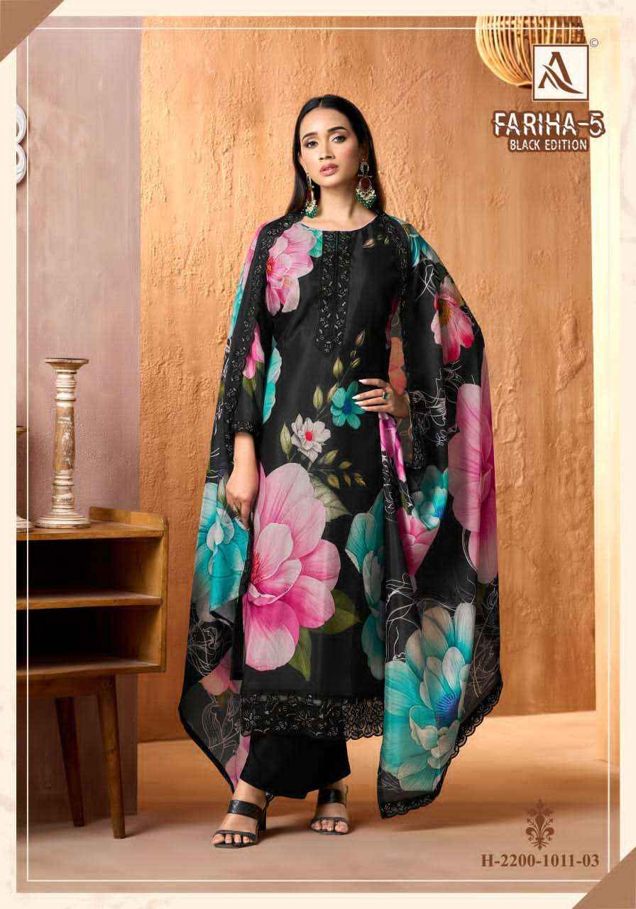 Alok Suit Fariha Black Edition 5 Digital Printed Muslin Dress Catalog Wholesalers