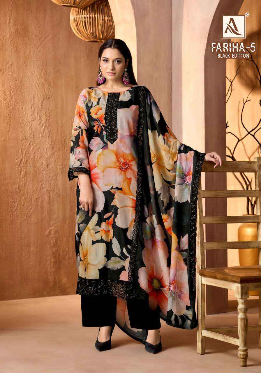 Alok Suit Fariha Black Edition 5 Digital Printed Muslin Dress Catalog Wholesalers