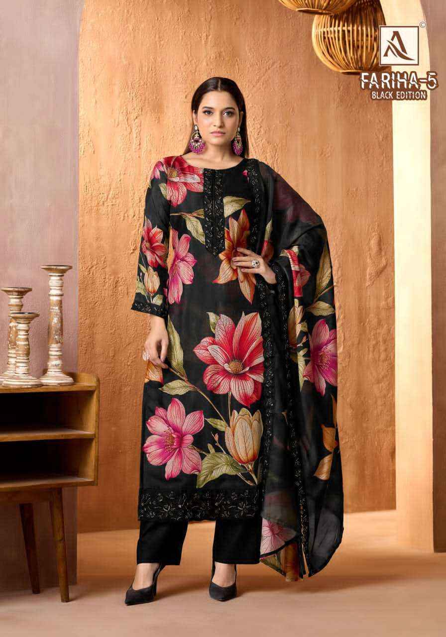 Alok Suit Fariha Black Edition 5 Digital Printed Muslin Dress Catalog Wholesalers