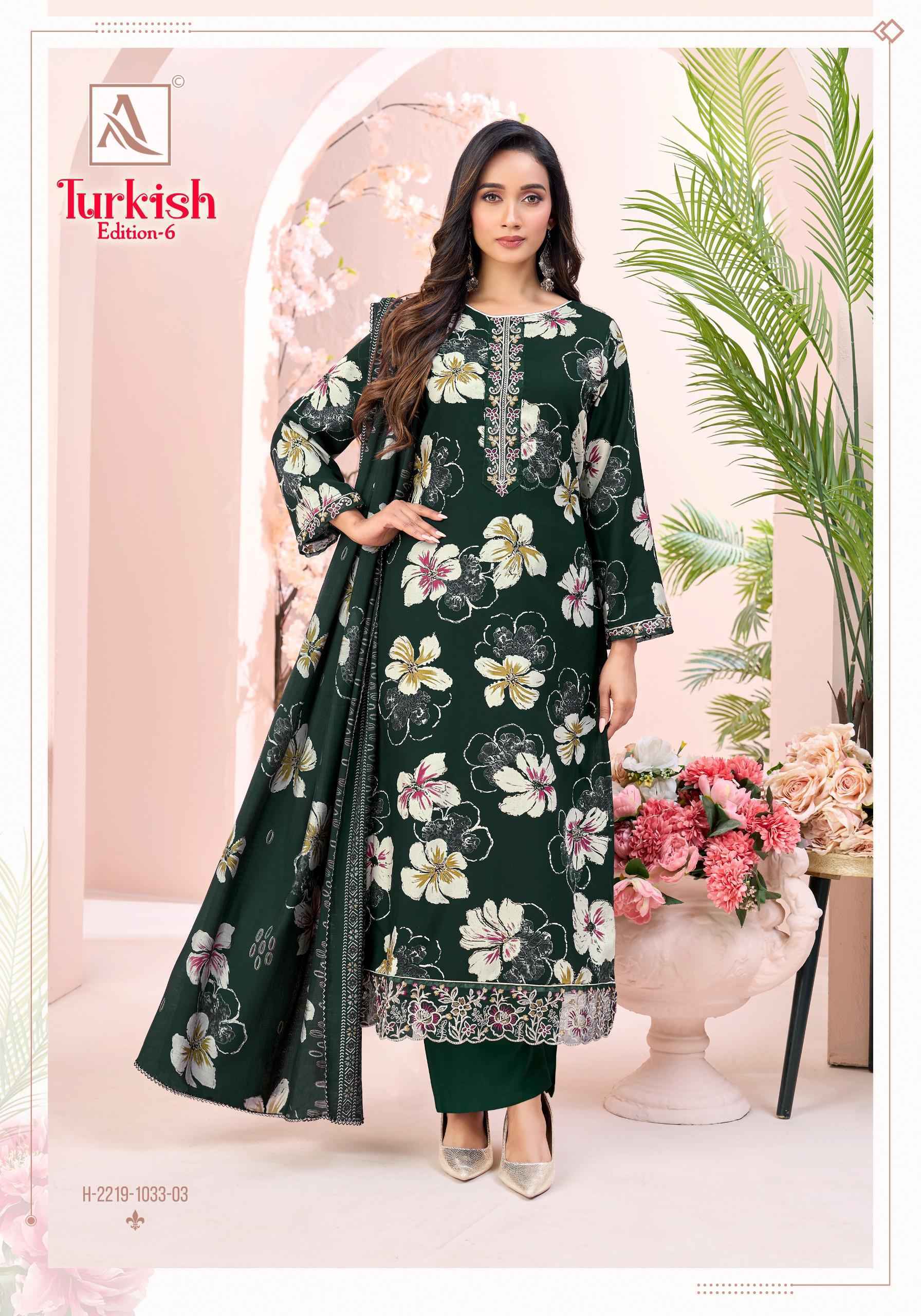 Alok Turkish Edition 6 Viscose Reyon Dress Material Wholesale Price ( 6 pcs Catalogue )