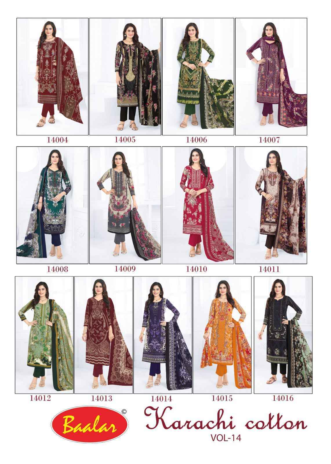 Baalar Karachi Cotton Vol 14 Lawn Cotton Dress Material Wholesale Collection ( 13 Pcs Catalog )