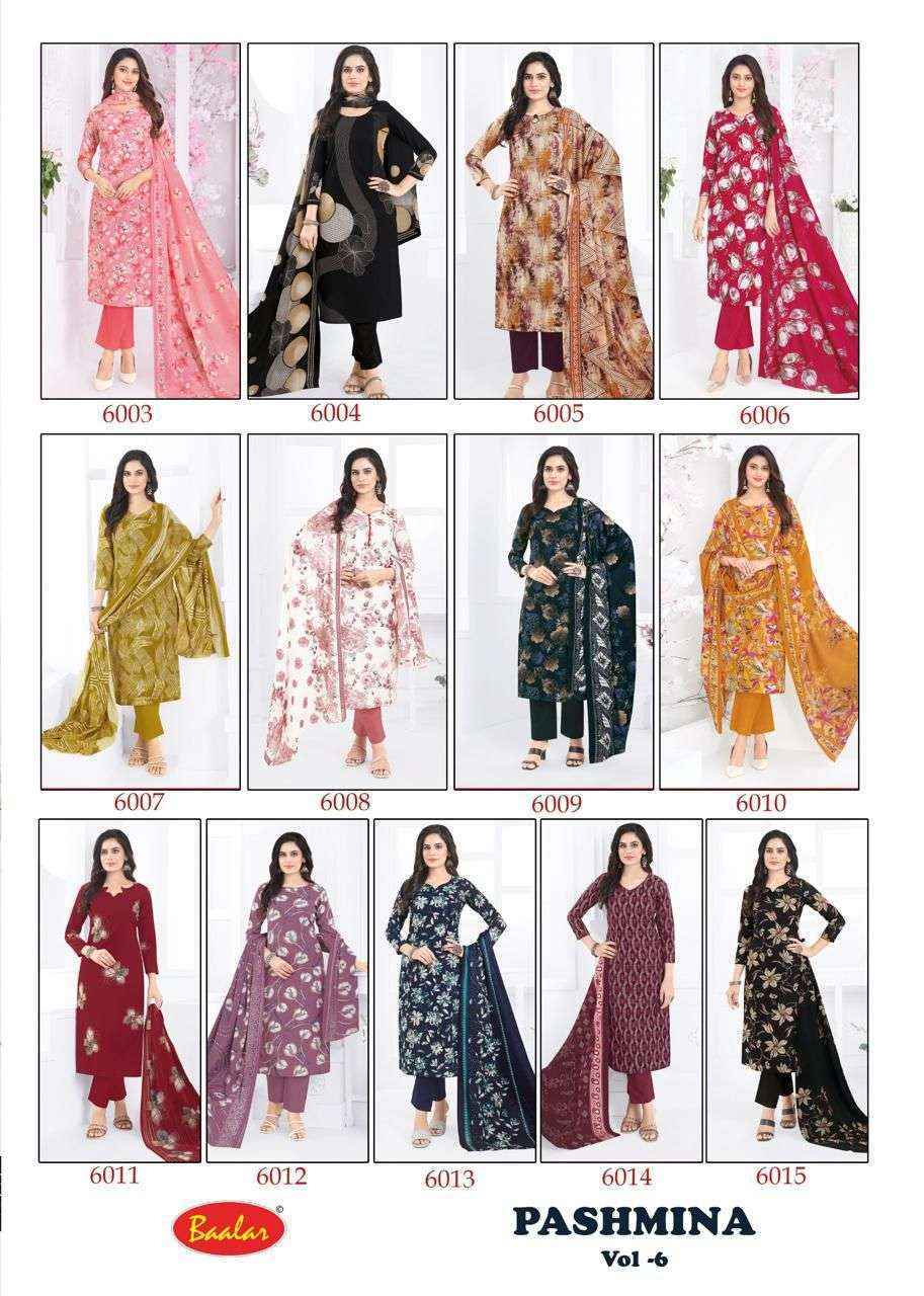 Baalar Pashmina Vol 6 Lawn Cotton Dress Material Collection ( 12 Pcs Catalog )