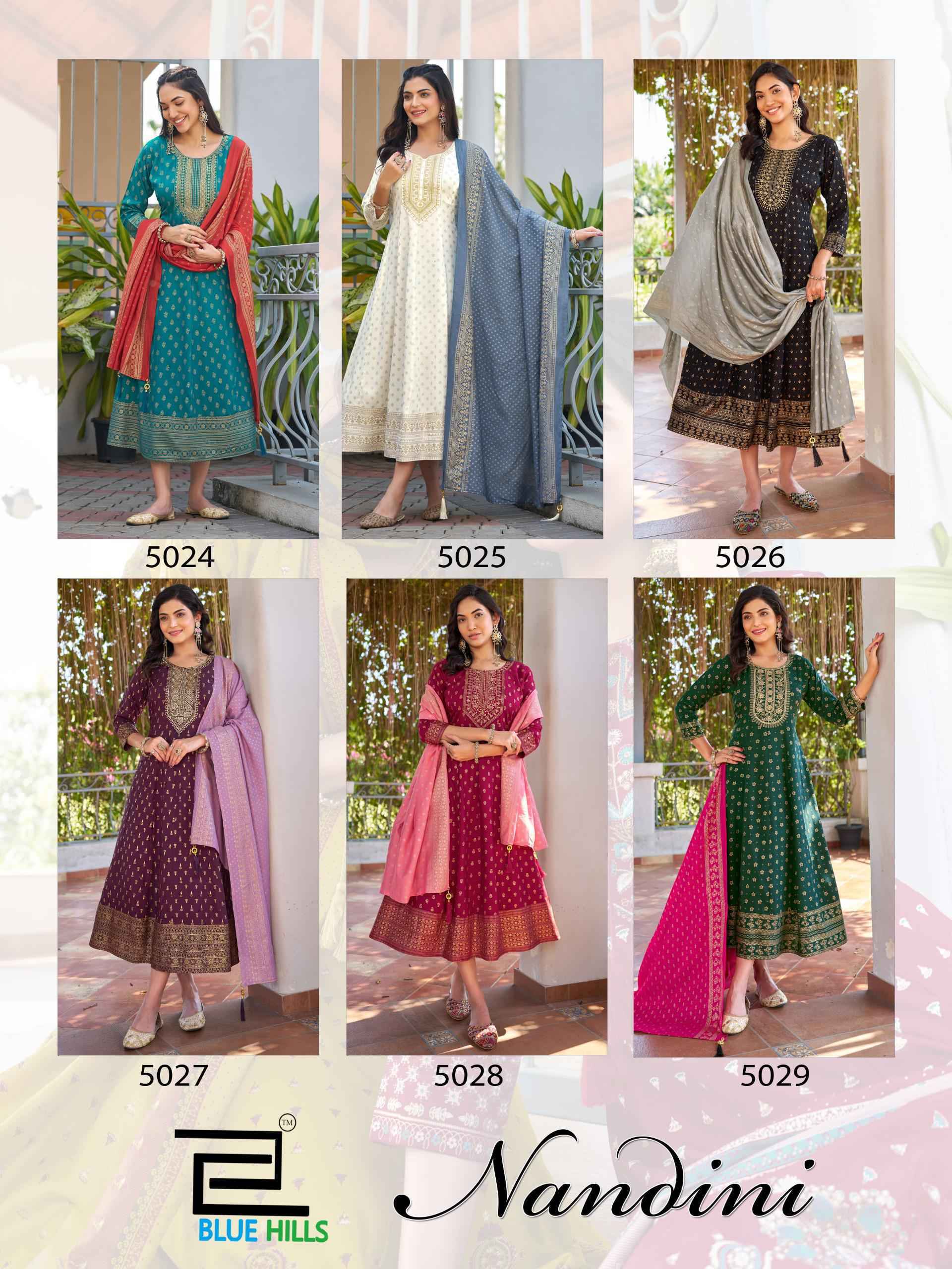 Blue Hills Nandini Rayon Anarkali Gown With Dupatta Wholesale Price ( 4 pcs Catalogue )