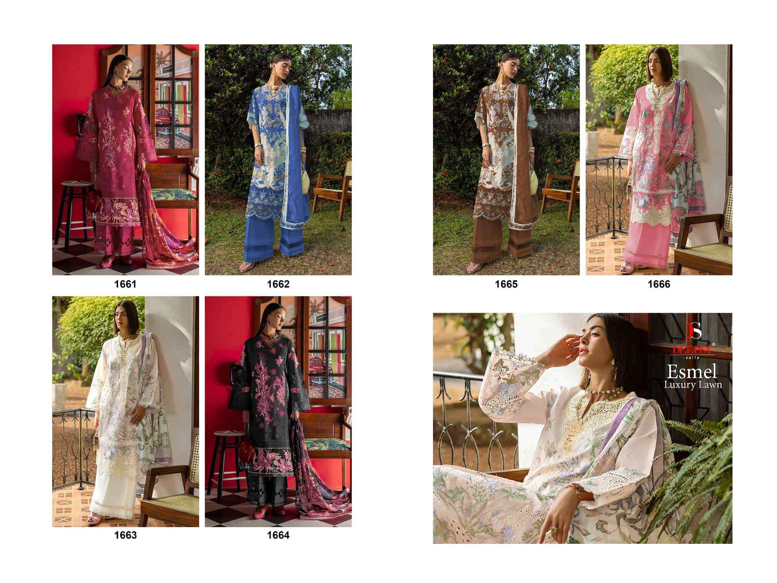 Deepsy Esmel Luxury Lawn Pure Cotton Pakistani Dress Material Wholesale Collection ( 6 Pcs Catalog )