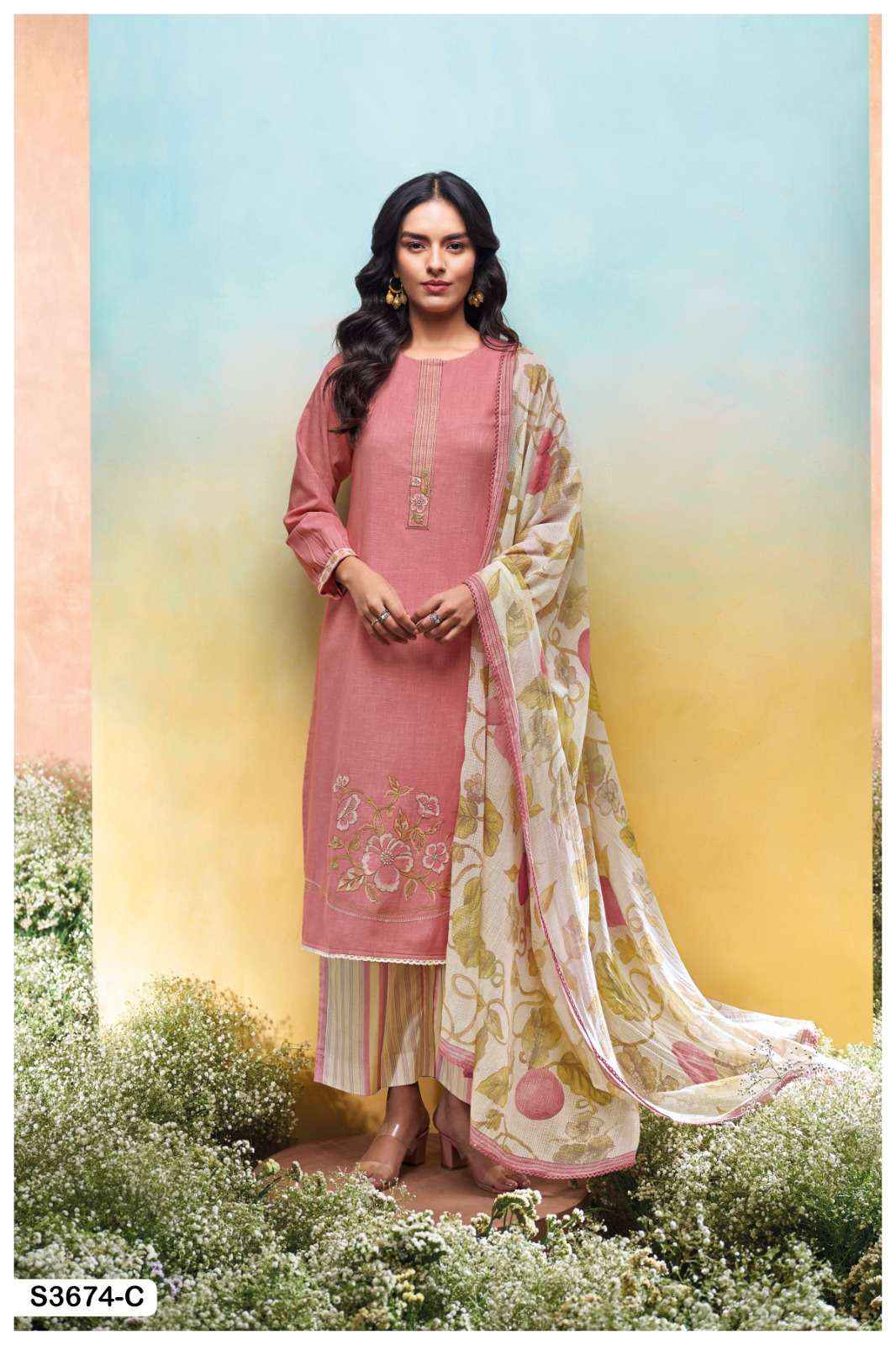 Ganga Fashion Isuri 3674 Premium Cotton Linen Suit Summer Collection ( 4 Pcs Catalog )