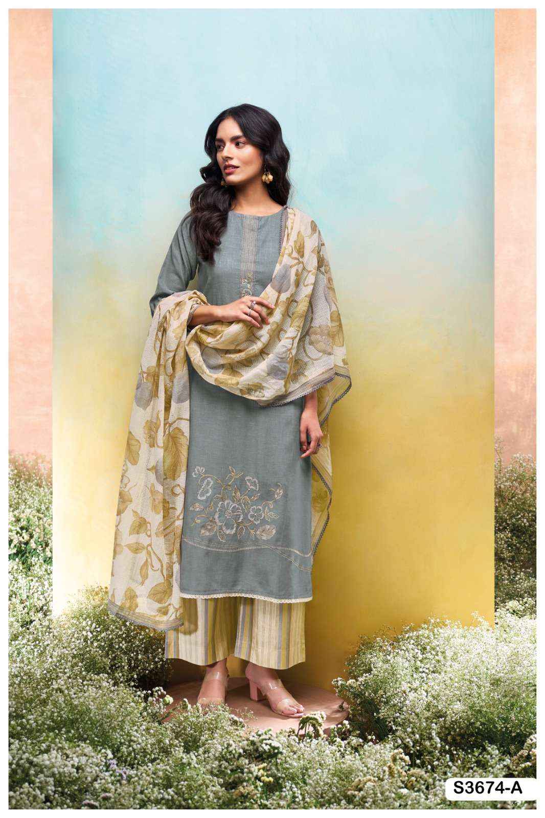 Ganga Fashion Isuri 3674 Premium Cotton Linen Suit Summer Collection ( 4 Pcs Catalog )
