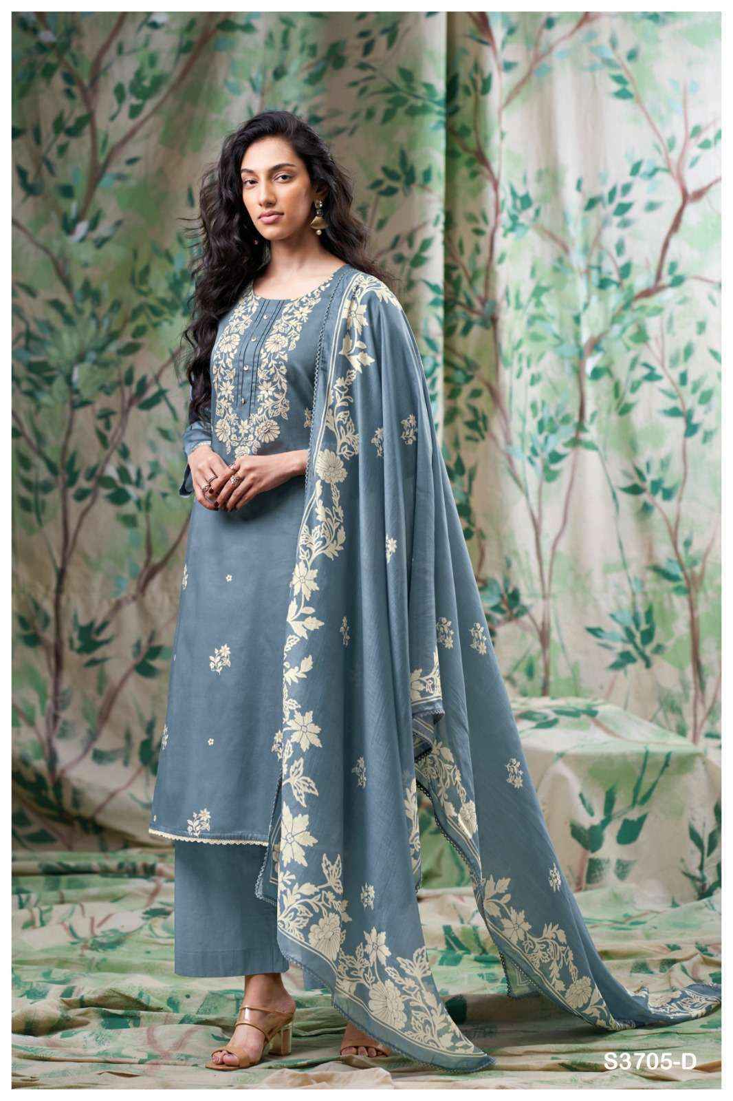 Ganga Giselle 3705 Cotton Satin Dress Material Collection ( 4 Pcs Catalog )
