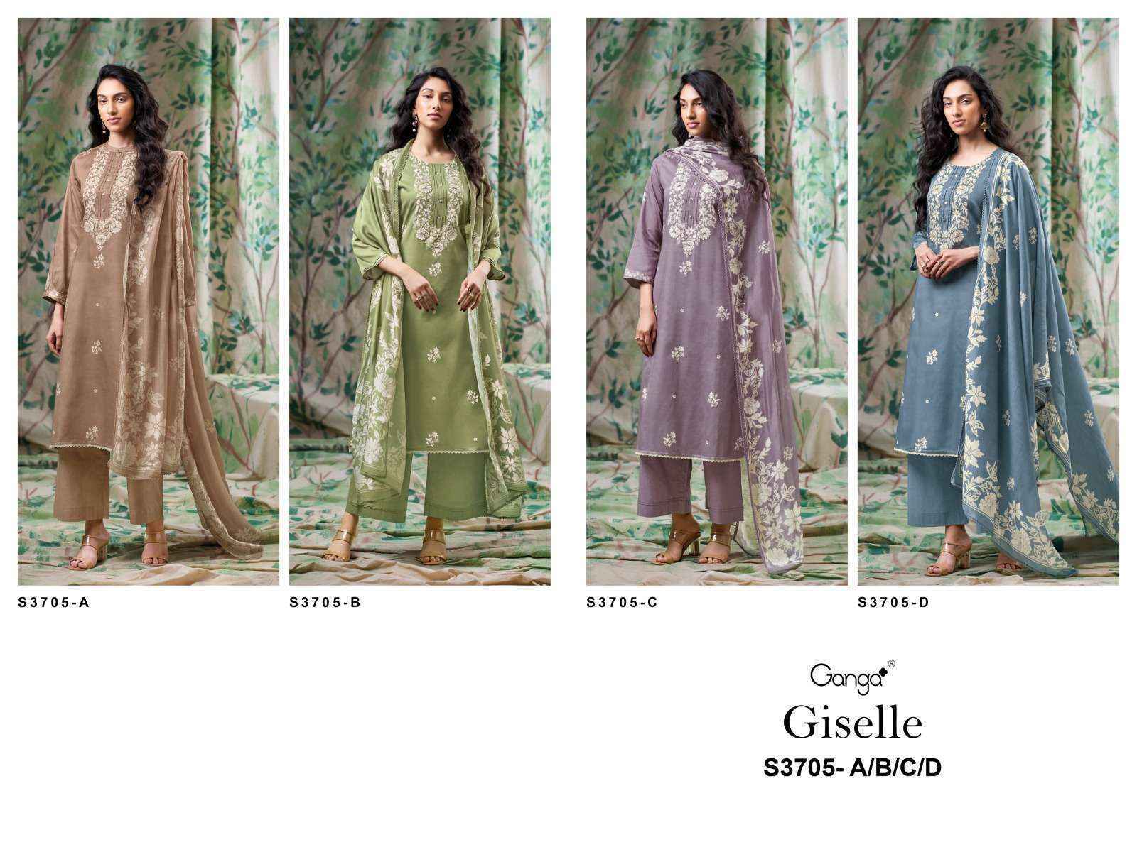 Ganga Giselle 3705 Cotton Satin Dress Material Collection ( 4 Pcs Catalog )