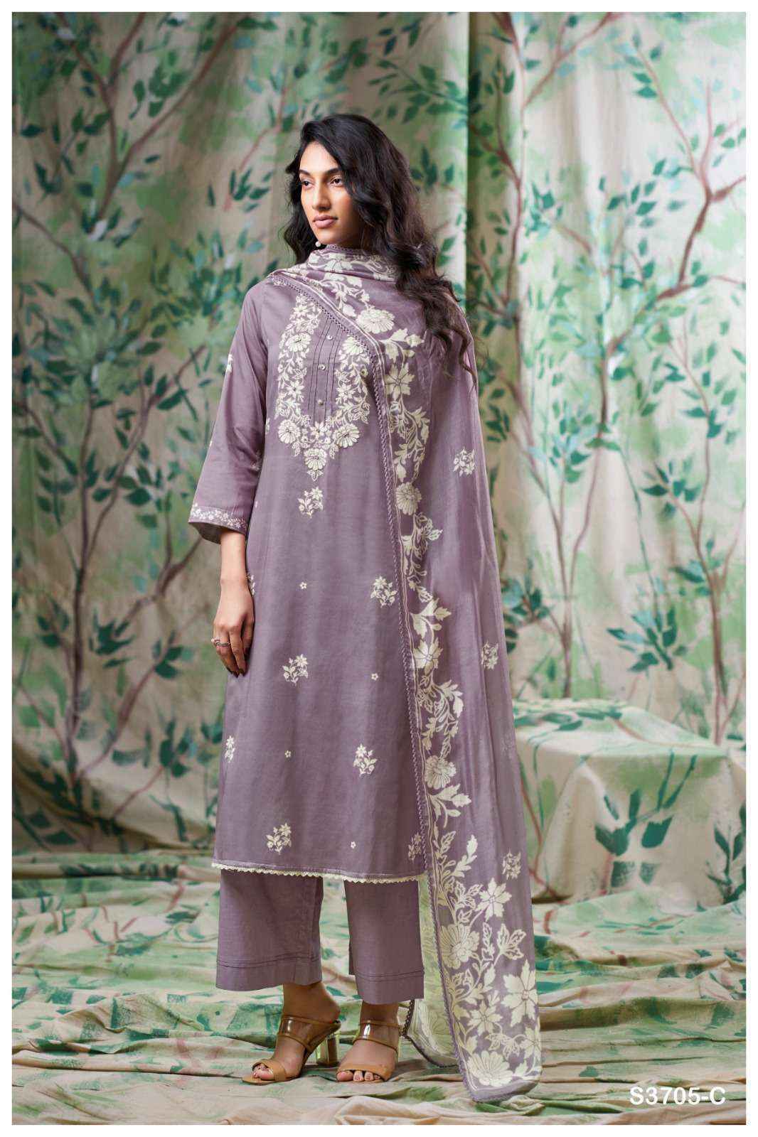 Ganga Giselle 3705 Cotton Satin Dress Material Collection ( 4 Pcs Catalog )