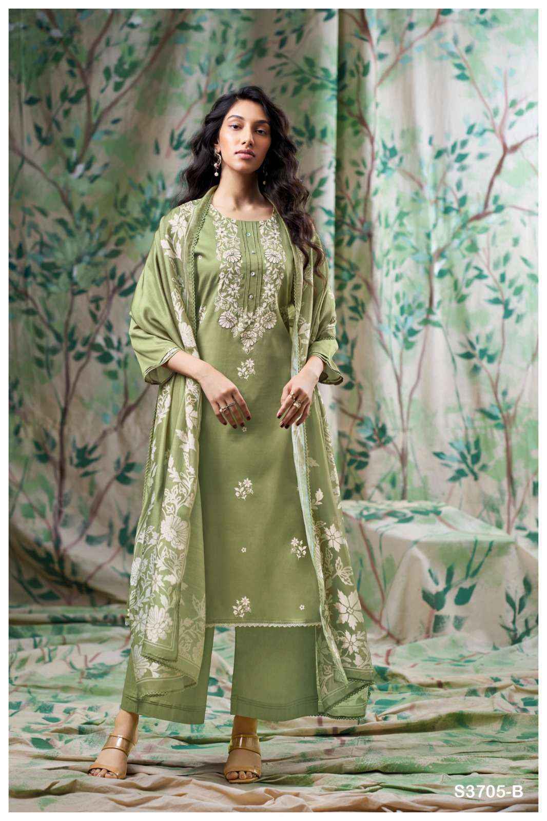 Ganga Giselle 3705 Cotton Satin Dress Material Collection ( 4 Pcs Catalog )