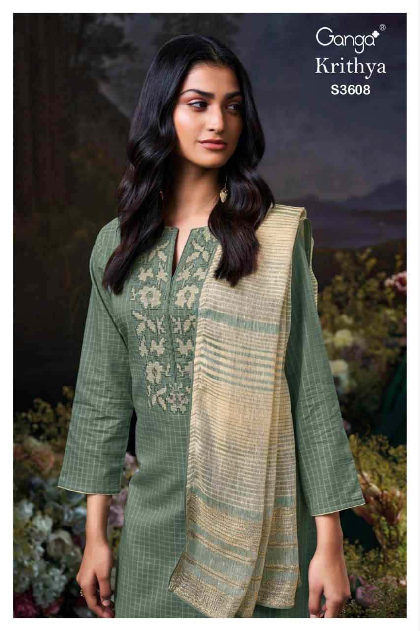 Ganga Krithya 3608 Cotton Dobby Dress Material Wholesale Rate ( 2 Pcs Catalog )