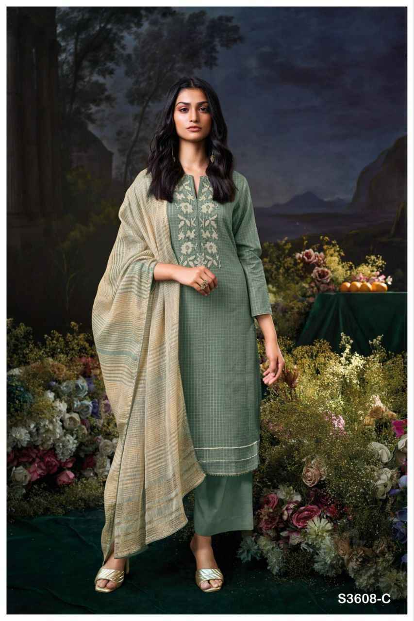 Ganga Krithya 3608 Cotton Dobby Dress Material Wholesale Rate ( 2 Pcs Catalog )