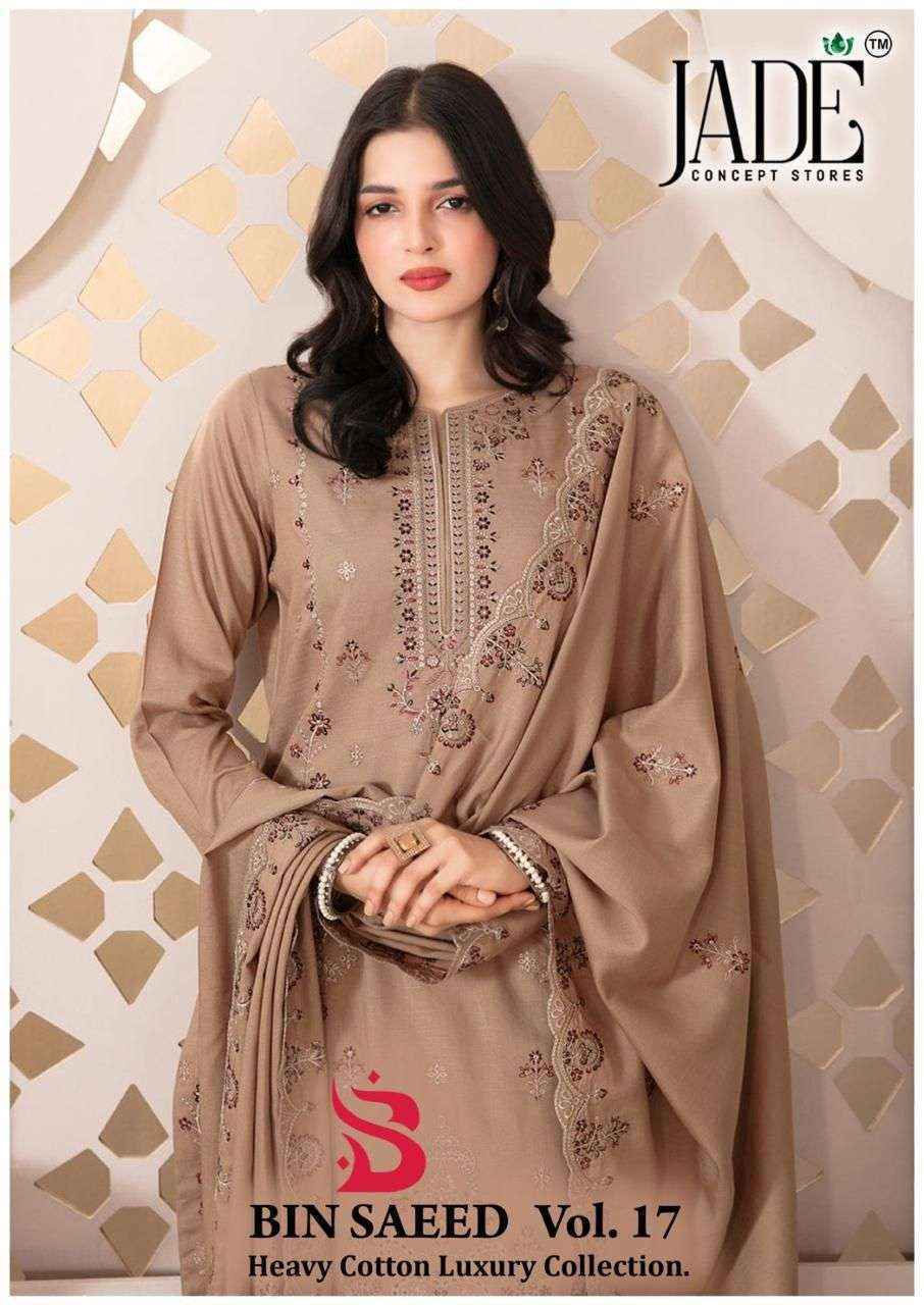 Jade Bin Saeed Heavy Luxury Vol 17 Lawn Cotton Dress Material Wholesale Price ( 6 pcs Catalogue )