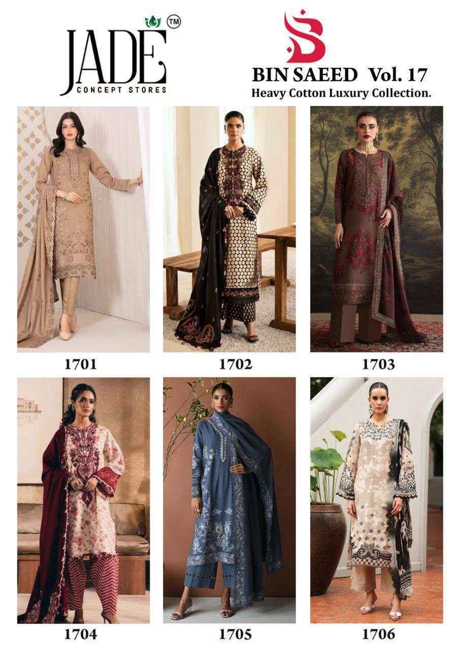 Jade Bin Saeed Heavy Luxury Vol 17 Lawn Cotton Dress Material Wholesale Price ( 6 pcs Catalogue )