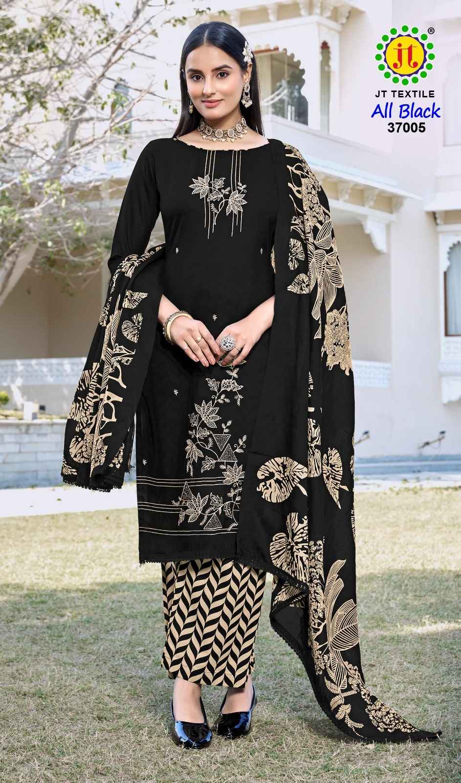 Jt All Black Vol 37 Unstitch Fancy Rayon Dress Material Surat Wholesaler ( 5 Pcs Catalogue )