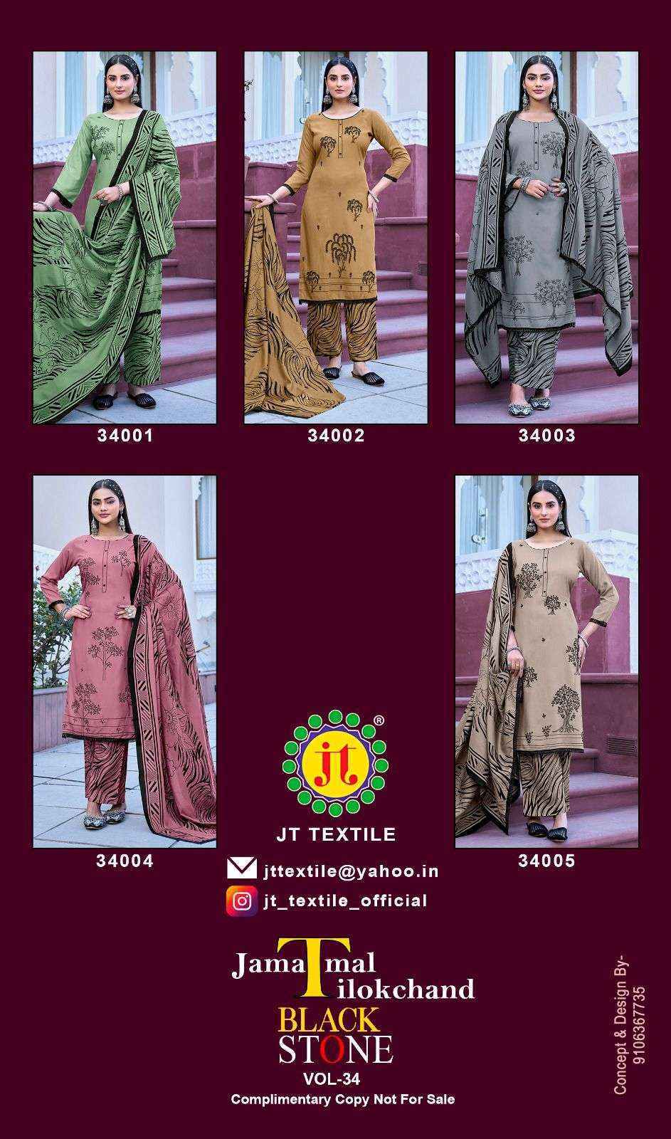 Jt Black Stone Vol 34 Rayon Dress Material Wholesale Collection ( 5 Pcs Catalog )