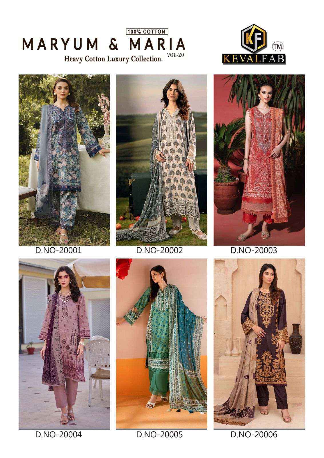 Keval Fab Maryum & Maria Vol 20 Cotton Dress Material Wholesale Price ( 6 pcs Catalogue )