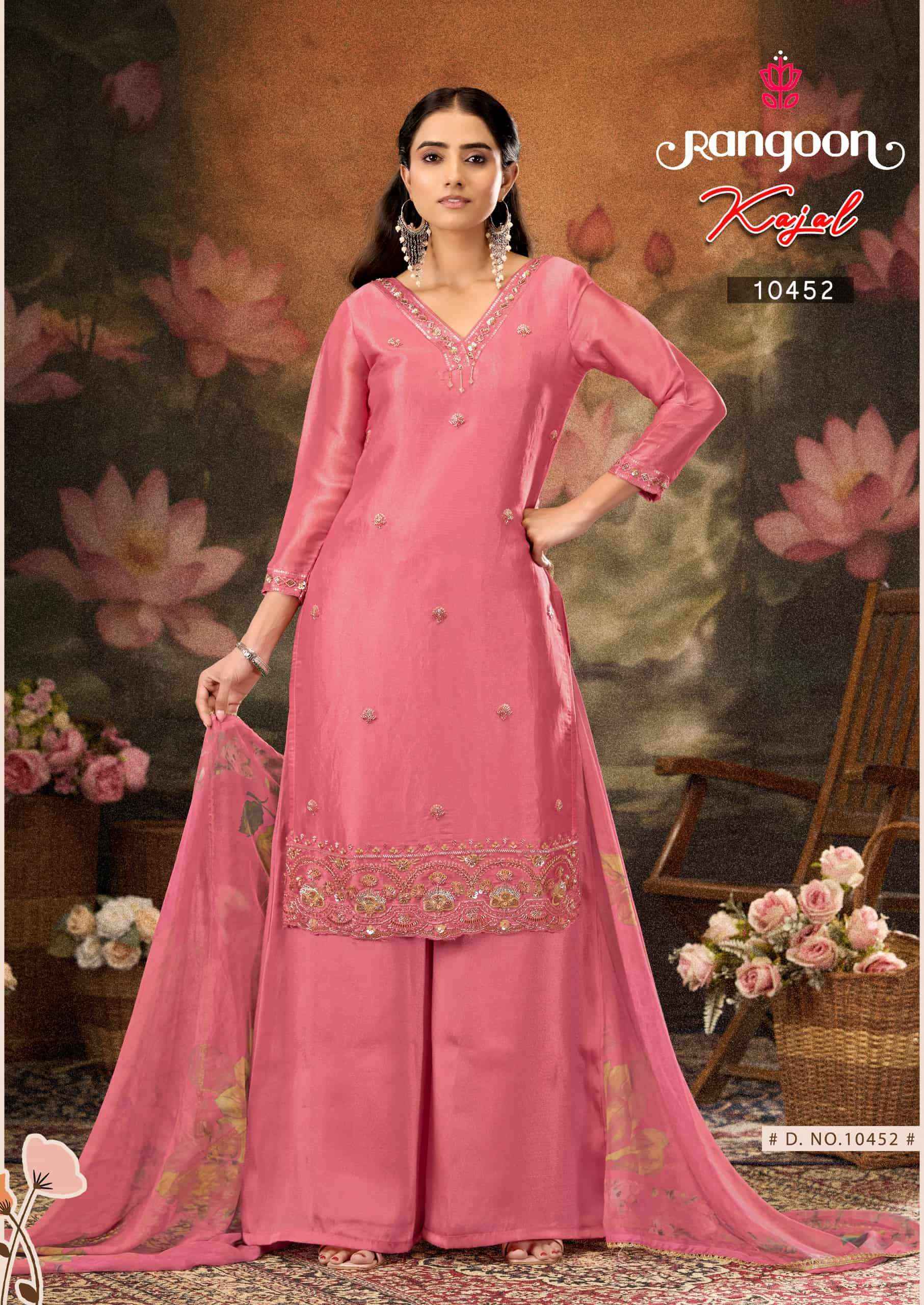 Rangoon Kajal Fancy 3 Piece Diver Palazzo Suit Collection ( 4 Pcs Catalog )