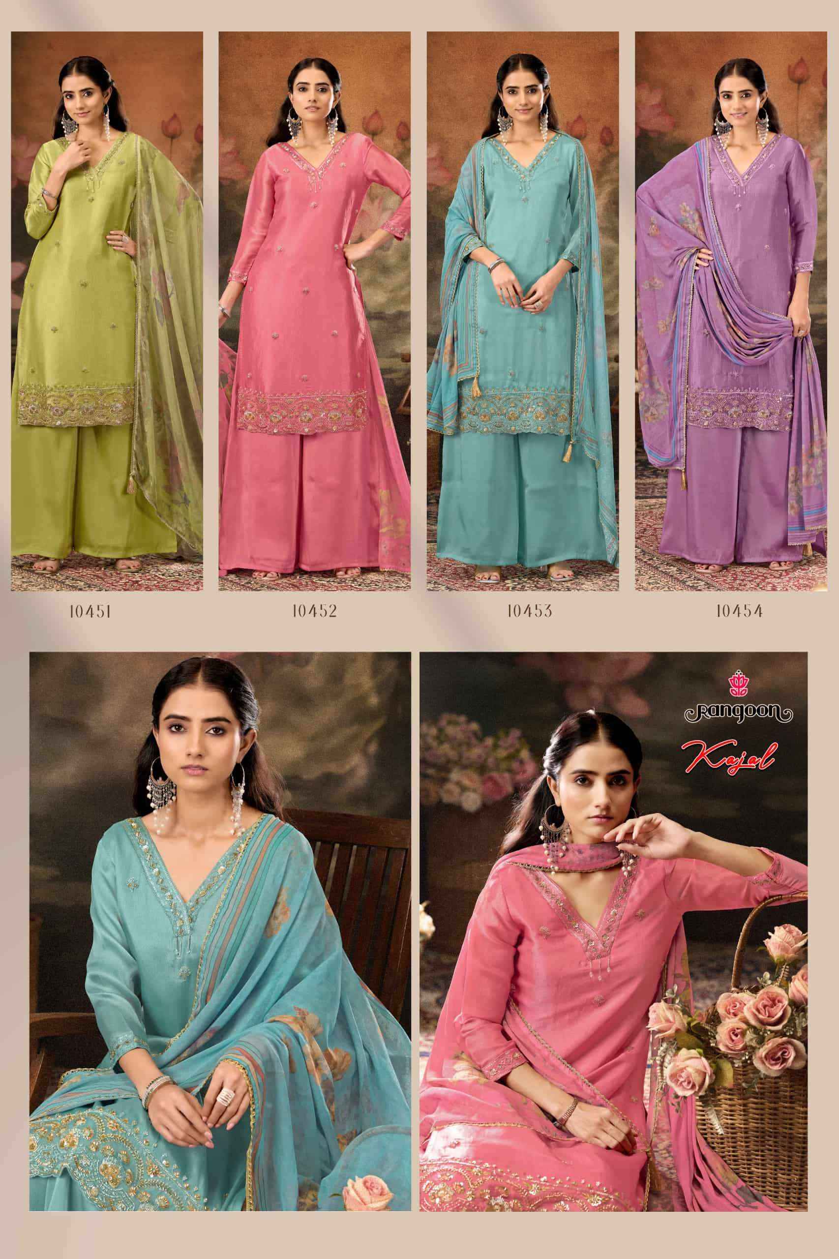 Rangoon Kajal Fancy 3 Piece Diver Palazzo Suit Collection ( 4 Pcs Catalog )