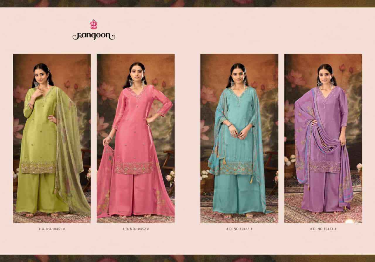 Rangoon Kajal Fancy 3 Piece Diver Palazzo Suit Collection ( 4 Pcs Catalog )