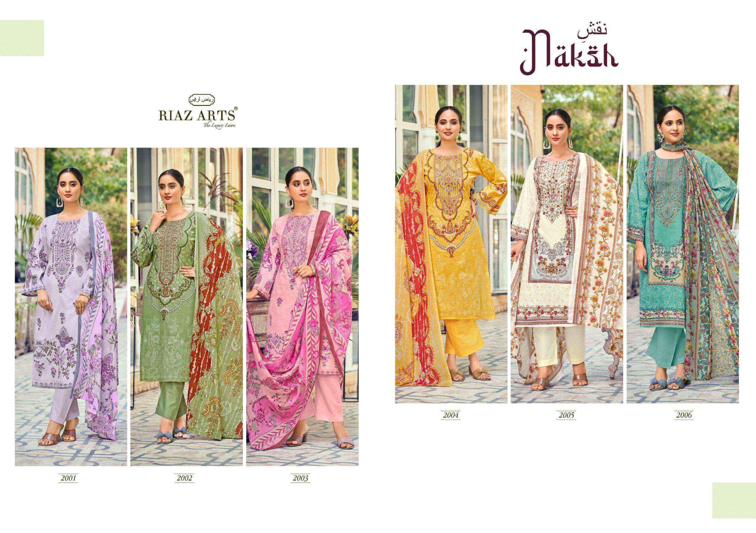 Riaz Arts Naksh Lawn Cotton Dress Material Wholesale Collection ( 6 Pcs Catalog )