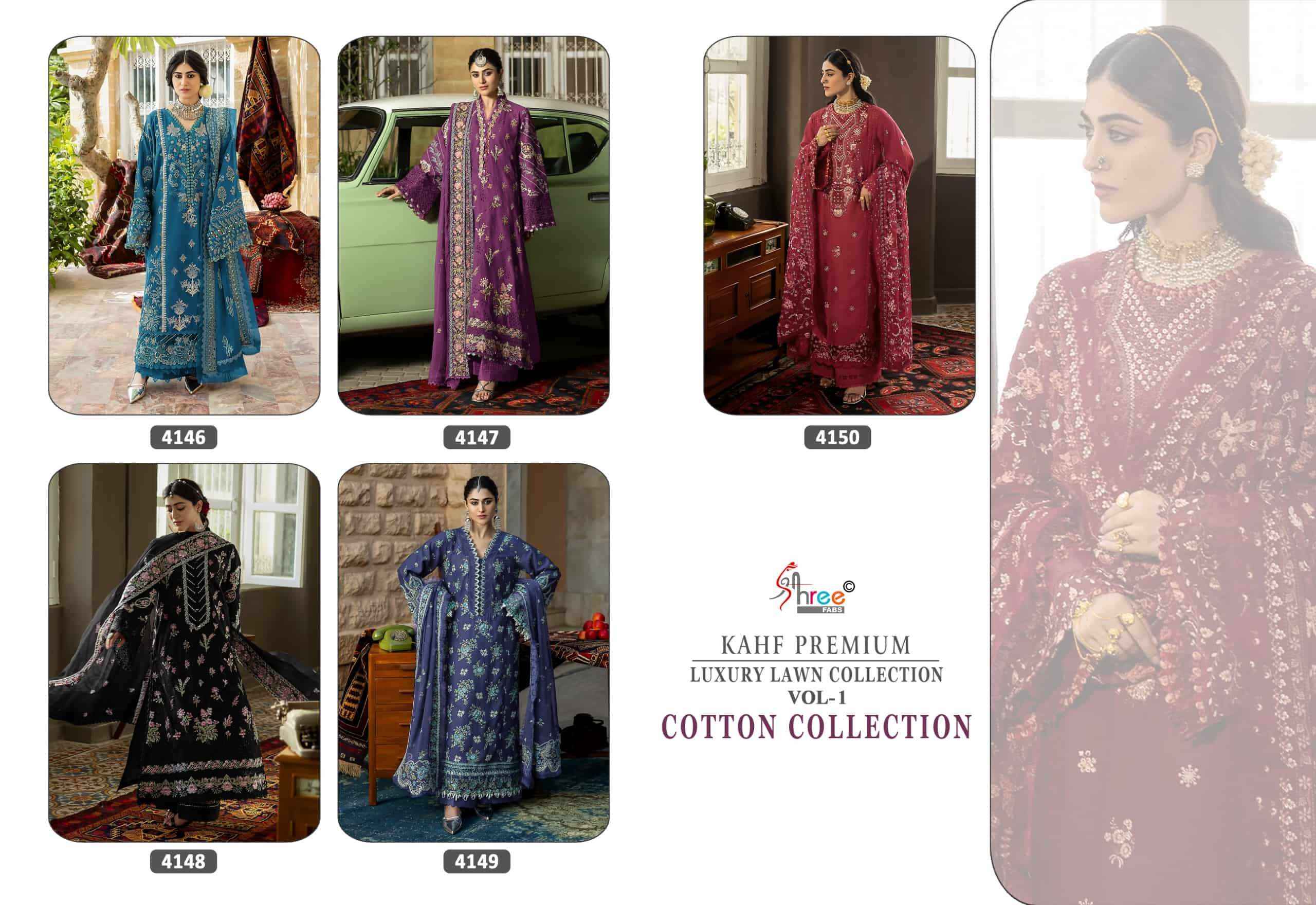 Shree Fabs Kahf Premium Luxury Lawn Collection Vol 1 Cotton Collection Pakistani Suit ( 5 Pcs Catalog )