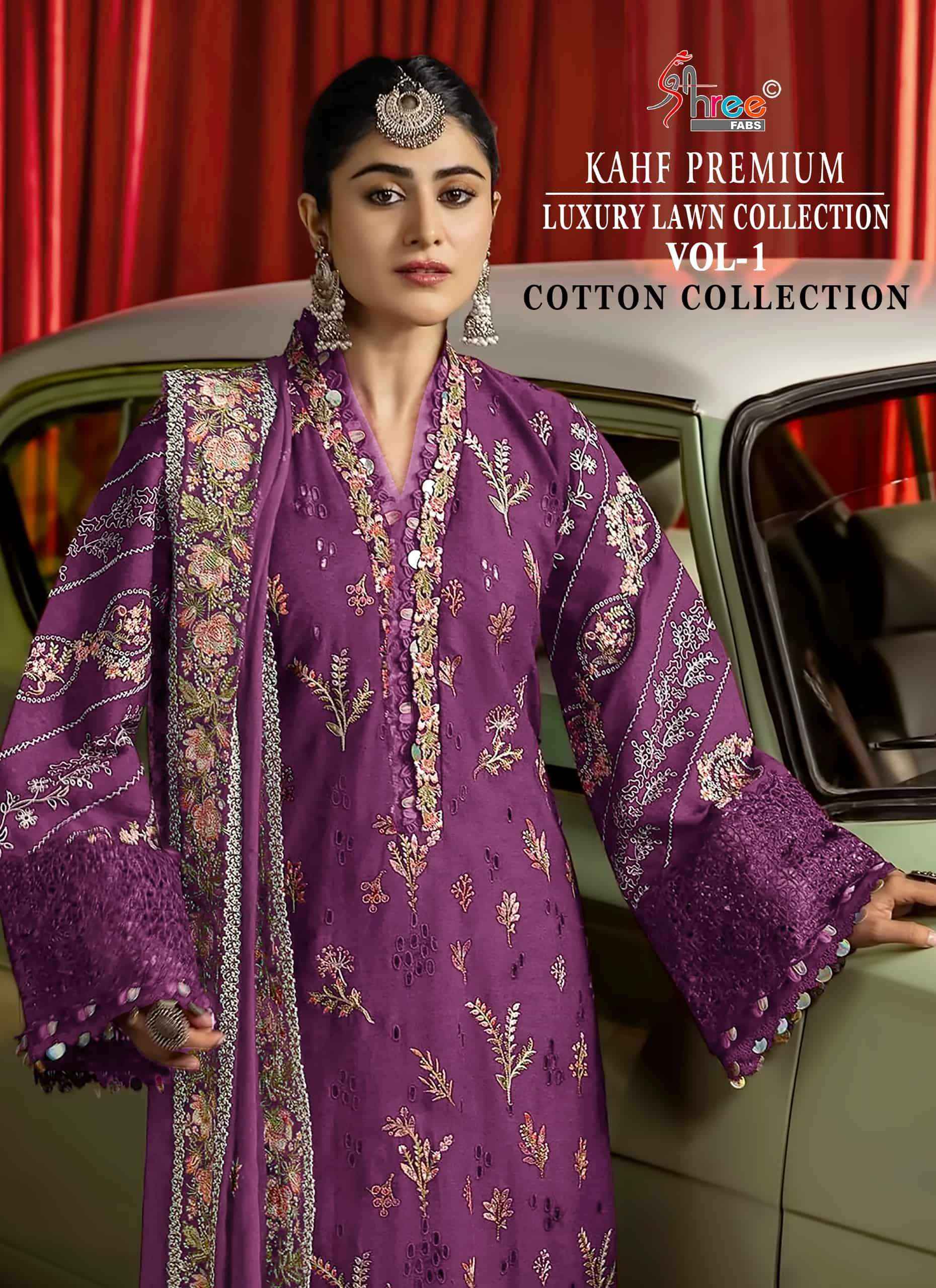 Shree Fabs Kahf Premium Luxury Lawn Collection Vol 1 Cotton Collection Pakistani Suit ( 5 Pcs Catalog )