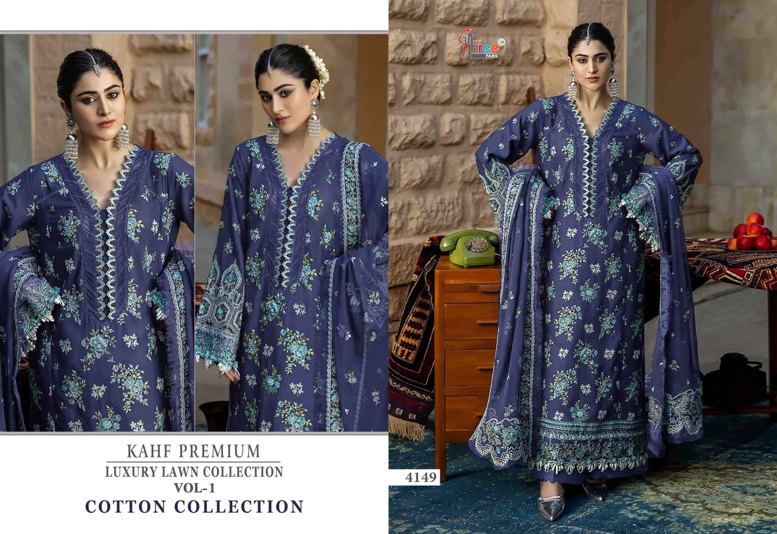 Shree Fabs Kahf Premium Luxury Lawn Collection Vol 1 Cotton Collection Pakistani Suit ( 5 Pcs Catalog )
